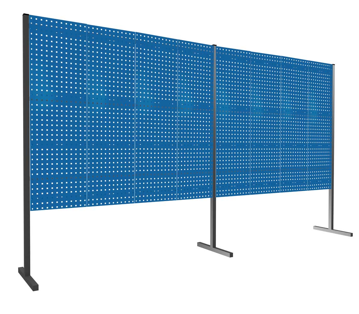 Das ®RasterPlan Trennwand Doppelfeld 180° von Kappes Systeme GmbH bietet flexible Raumgestaltung mit 8 Lochplatten, ideal für industrielle Anwendungen. Maße: 2000x1500 mm.