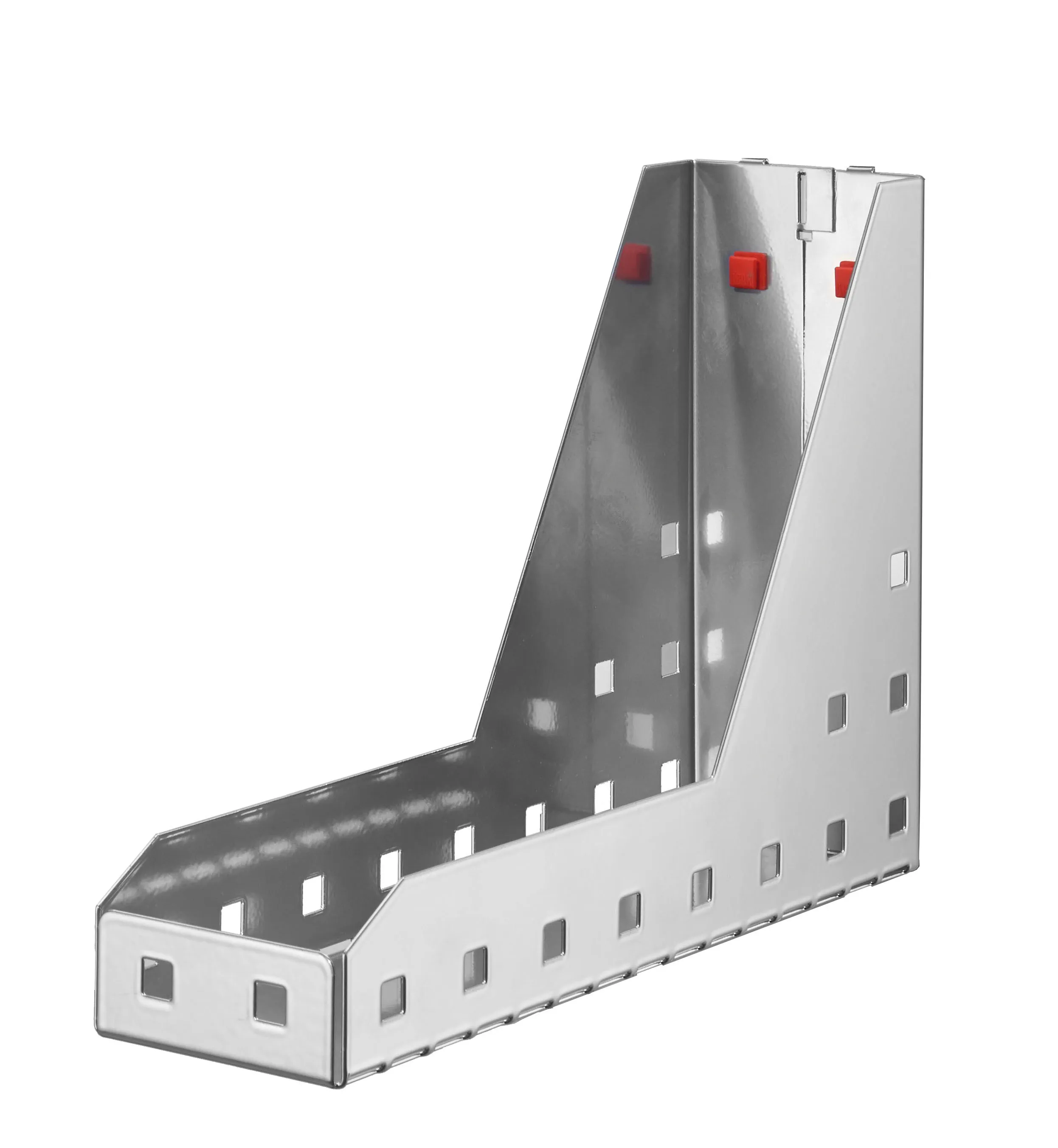 Der ABAX® Ordnerhalter in Alufarben, 85x220x310 mm, bietet werkzeuglose Montage und flexible Anpassung im ®RasterPlan System von Kappes. Ideal für sichere Organisation.