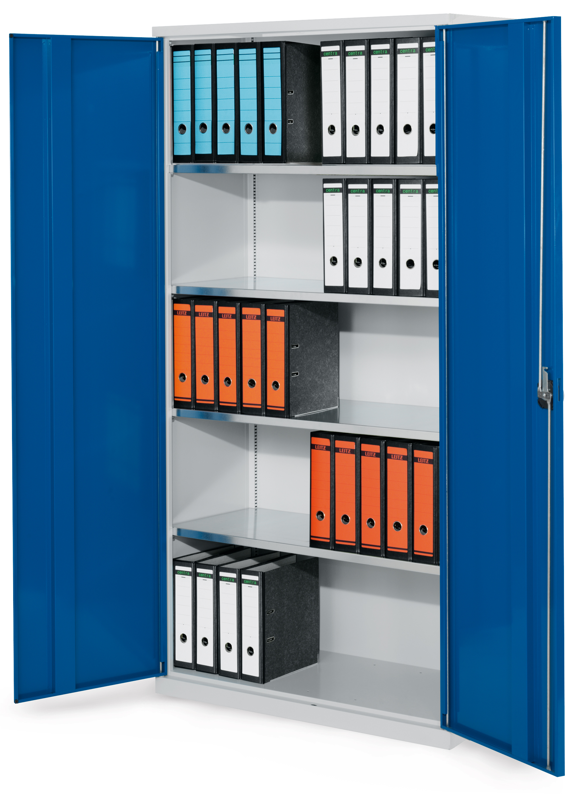 Systemschrank Serie 500 von Kappes: Robuster Stahlschrank in Lichtgrau/Blau, H1950 x B1000 x T500 mm, mit verstellbaren Fachb?den und Sicherheits-Zylinderschloss.