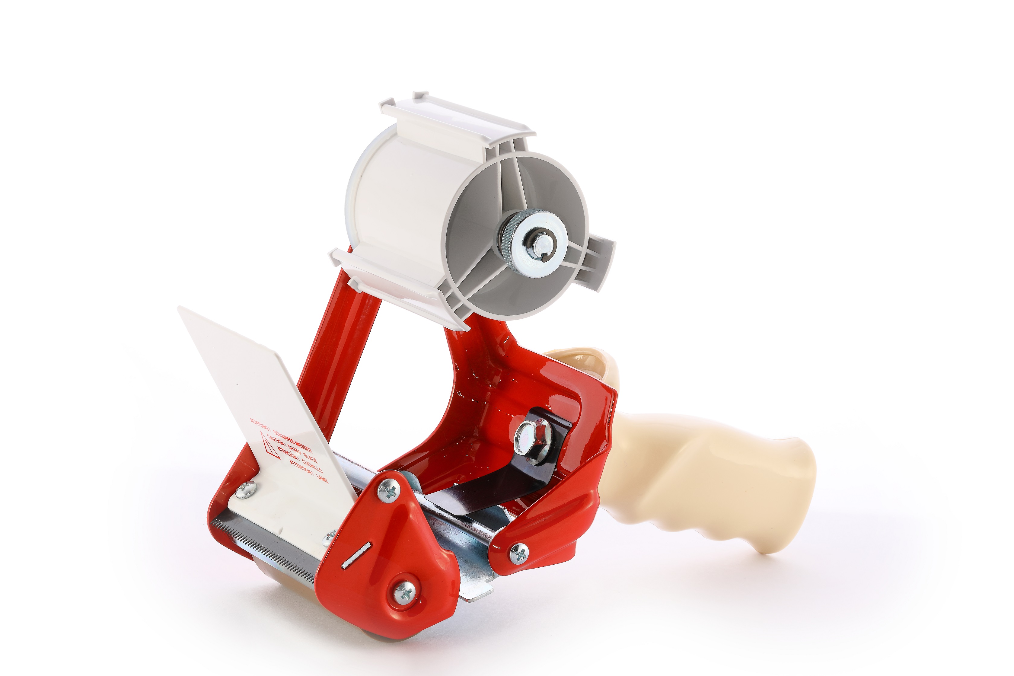Professioneller Handabroller Rot mit Abrollbremse, 75mm Bandbreite, 136mm Außendurchmesser