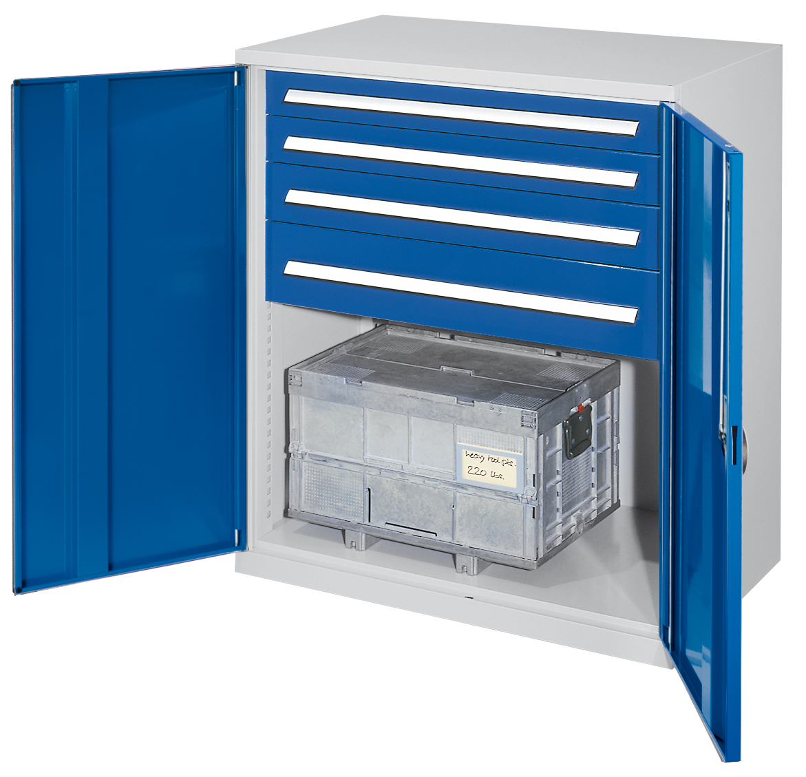 Der Schwerlast-Beistellschrank Modell 62 von Kappes Systeme bietet mit seiner robusten Stahlkonstruktion und flexiblen Schubladen optimale Lagerlösungen.