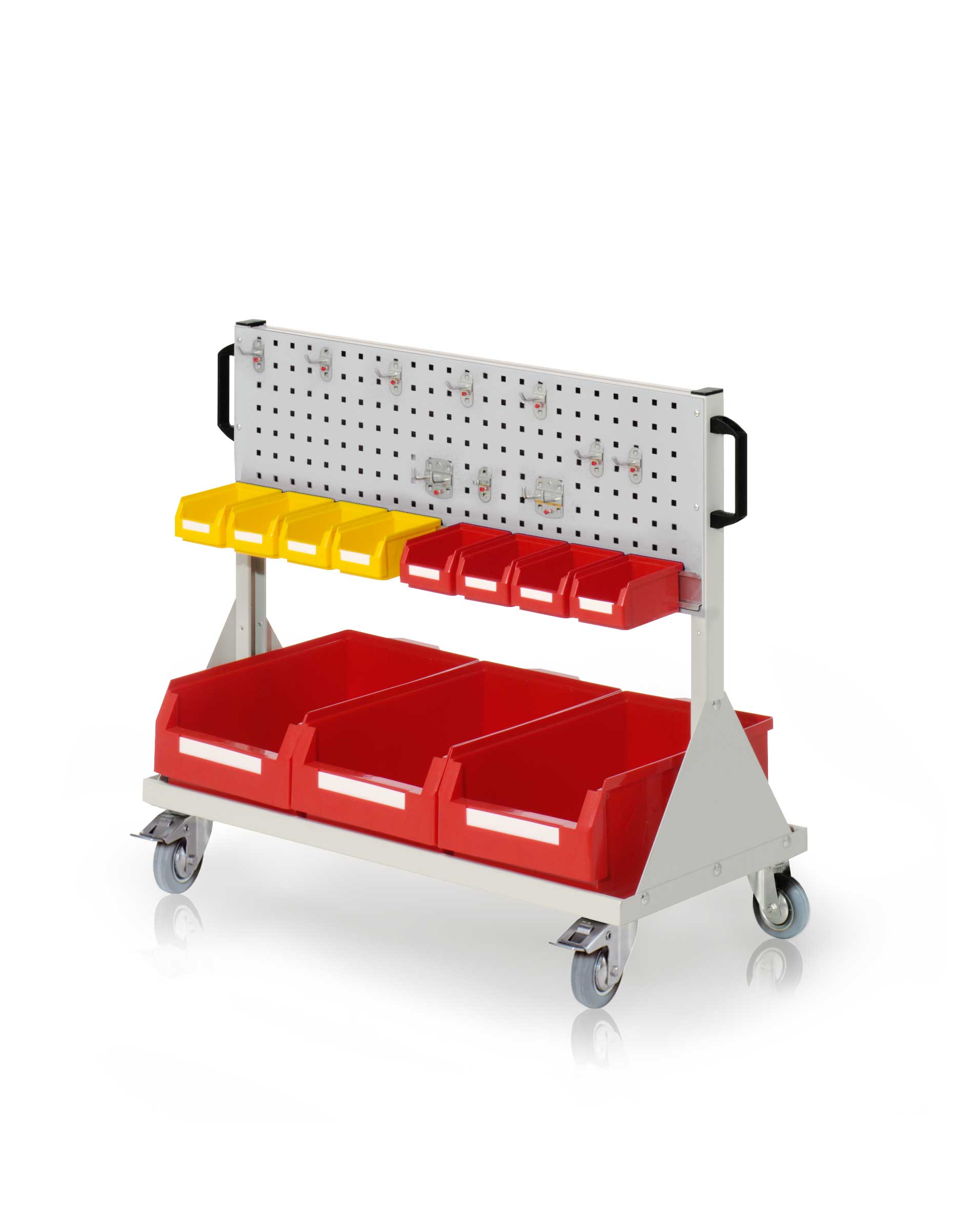 Das lichtgraue RasterMobil® Gr. 2 von Kappes Systeme GmbH bietet flexible Organisation mit modularer Bauweise, robustem Design und einfacher Mobilität für Werkstätten.