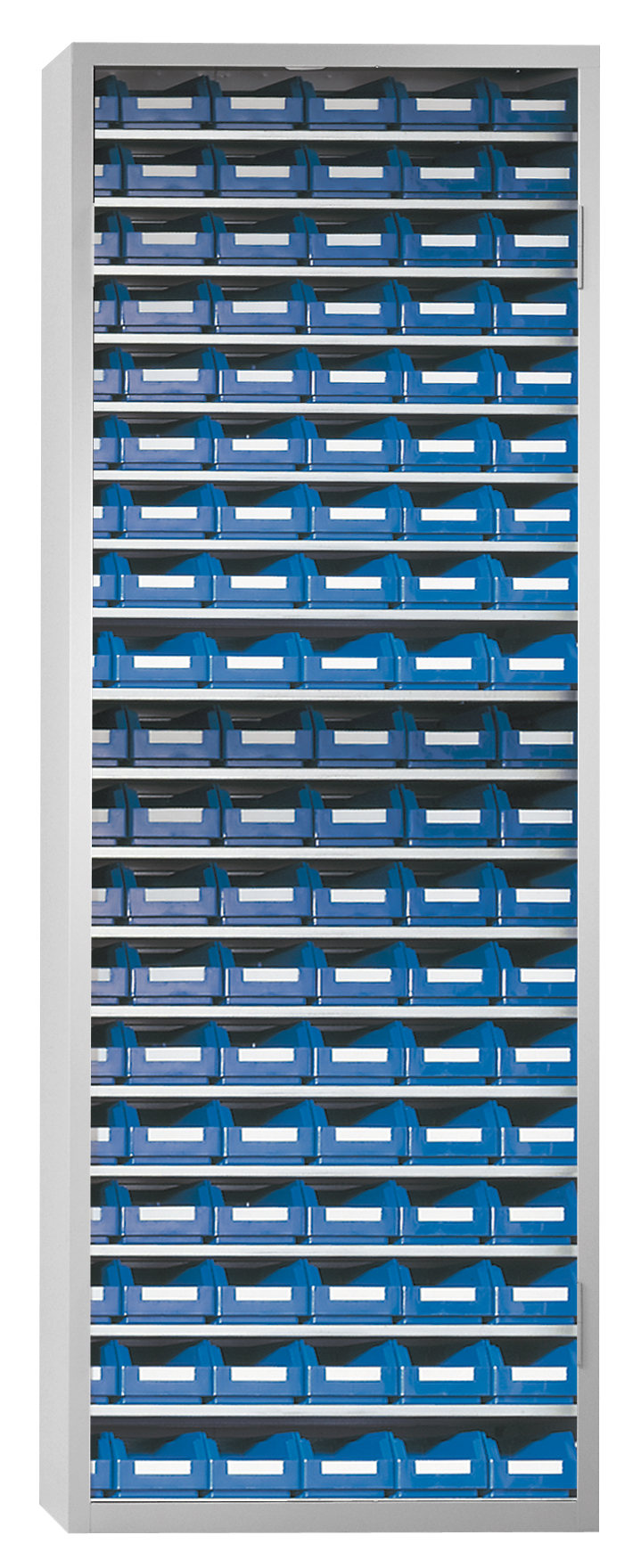 Ordnungsschrank Modell 32 von Kappes Systeme: Robuste, lichtgraue Stahlkonstruktion mit verstellbaren Fachb?den und Zylinderschloss f?r sichere, flexible Lagerung.