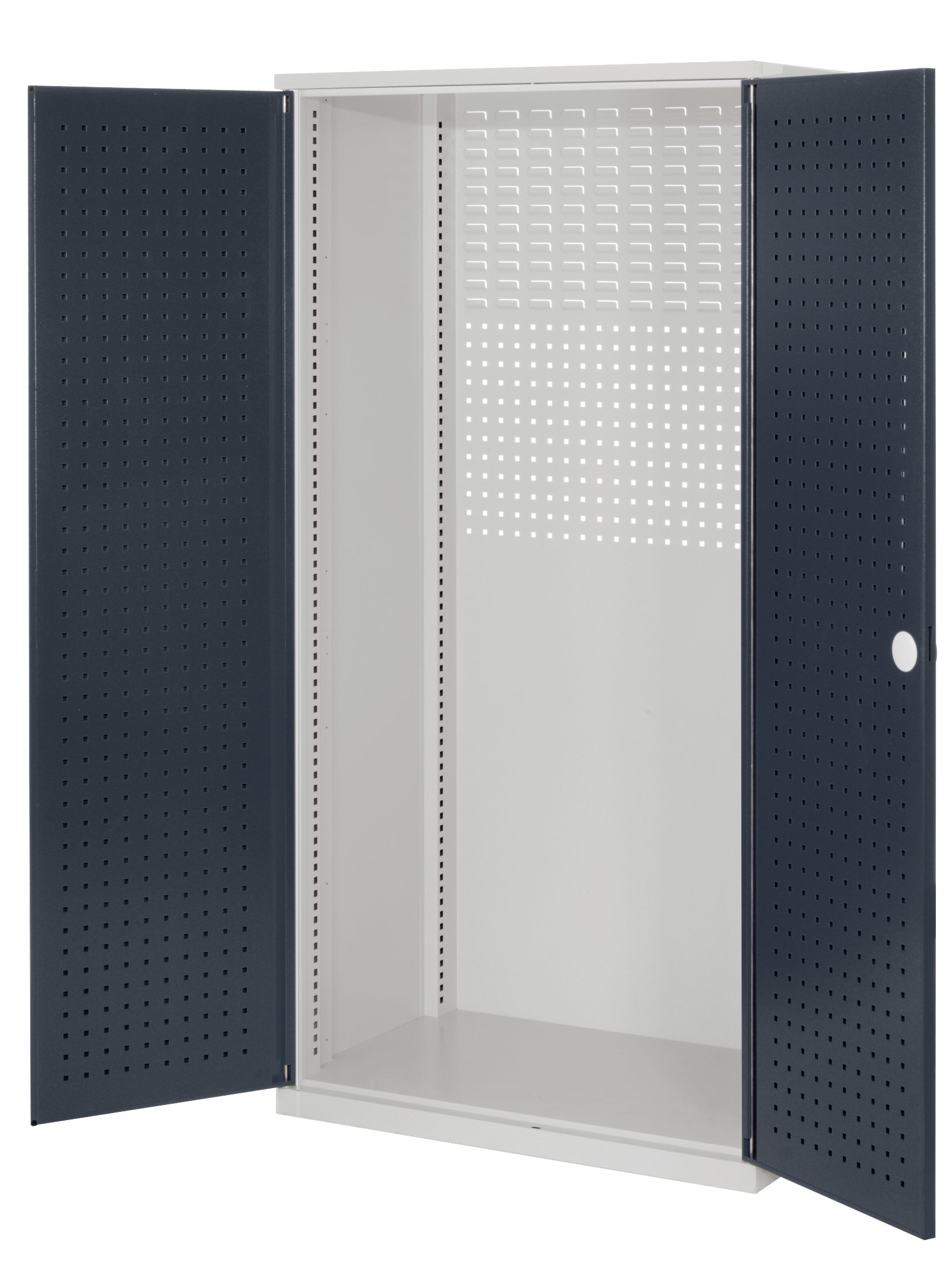 Der ®RasterPlan Schubladenschrank von Kappes Systeme GmbH, 1950x1000x600 mm, bietet robuste Lagerung mit 10 Lochplattentüren, ideal für industrielle Anwendungen.