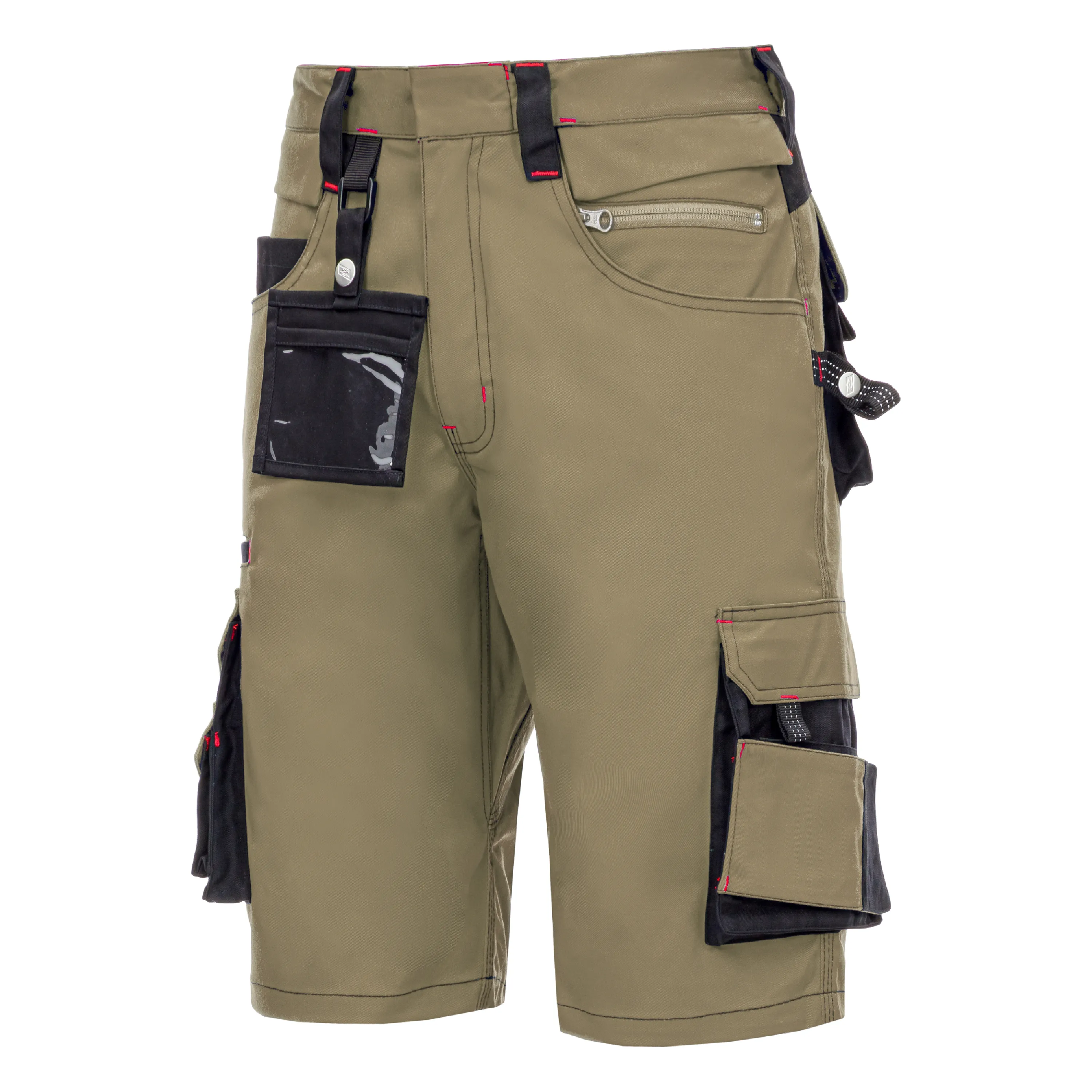 Die NITRAS MOTION TEX PRO FX kurze Arbeitshose in Khaki/Schwarz bietet Komfort und Funktionalit?t mit 2-Wege-Stretch, CORDURA?-Verst?rkungen und Reflektoren.