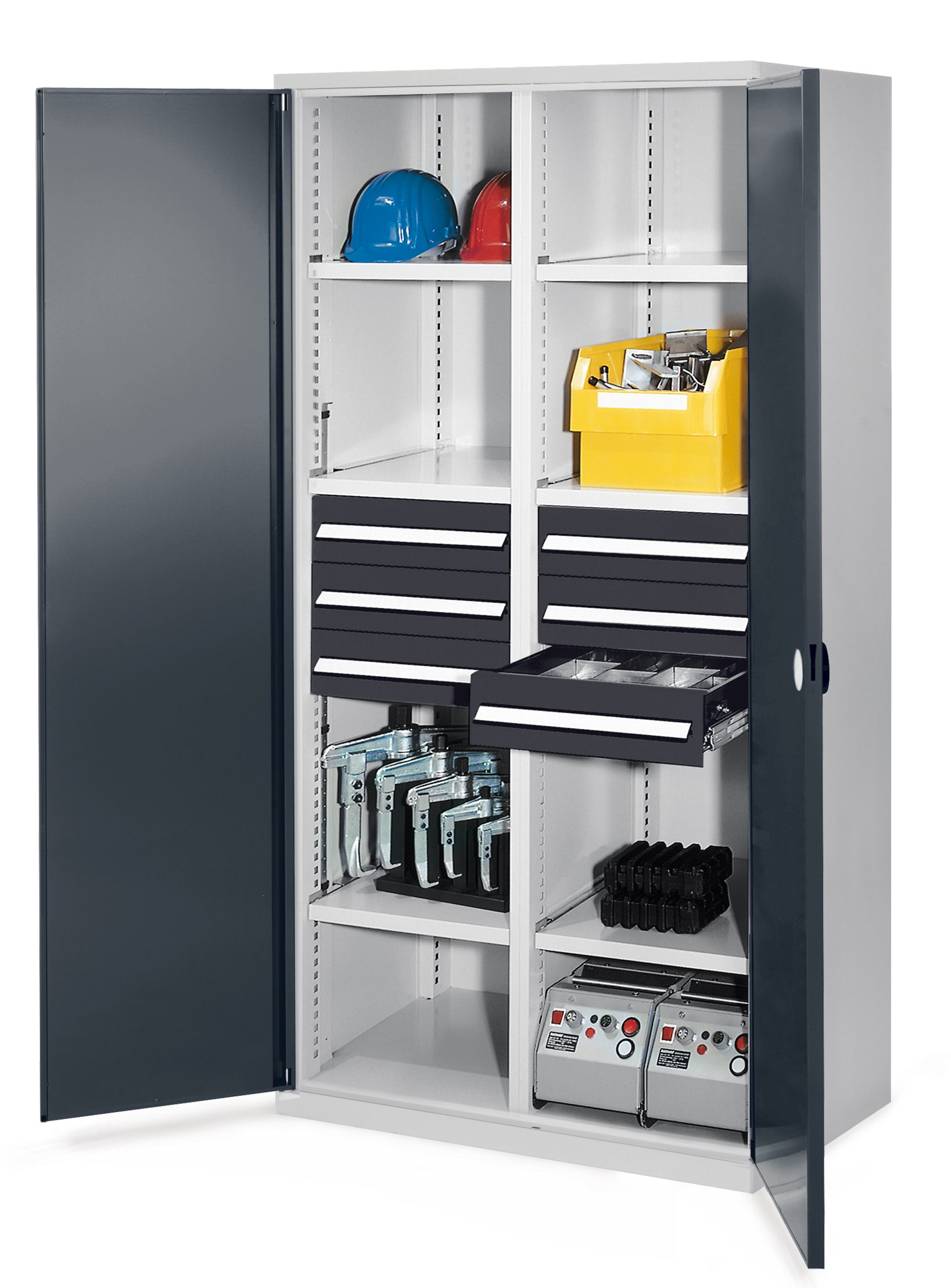 Schwerlastschrank Modell 53 von Kappes Systeme: Robuste Stahlkonstruktion, 1,65 t Tragkraft, verstellbare Fachböden, sichere Doppelwandtür, ideal für Industrie.