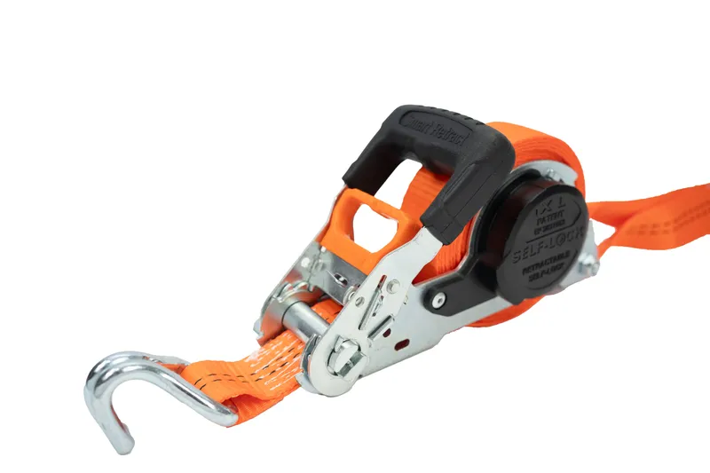 Produktbild des Dolezych Automatikratschzurrgurts: Robuste Druckratsche, 5m L?nge, 1.000 daN Zugkraft, ideal f?r sichere Ladungssicherung. Orange, langlebig, vielseitig.