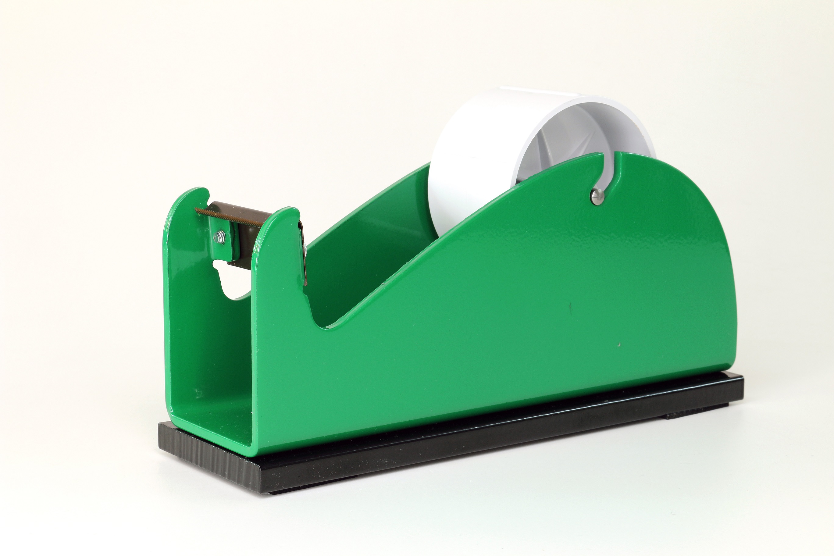 Klebeband-Tischabroller Grün, mit beschwerender Platte, 50mm Bandbreite, 145mm Außendurchmesser