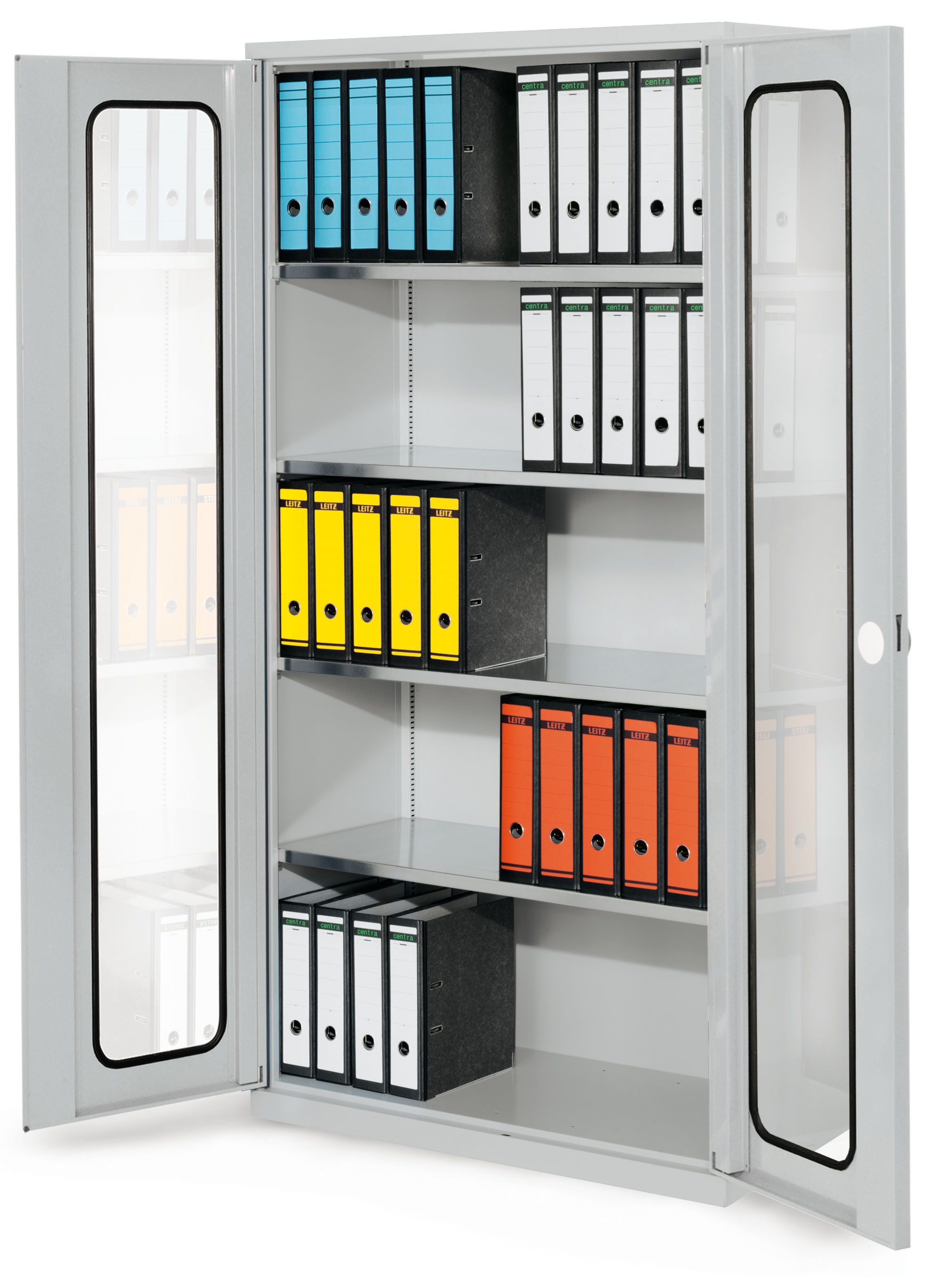 Der Systemschrank Serie 500 von Kappes Systeme GmbH in Lichtgrau bietet robuste Stahlkonstruktion, flexible Fachböden und modernes Design für vielseitige Anwendungen.