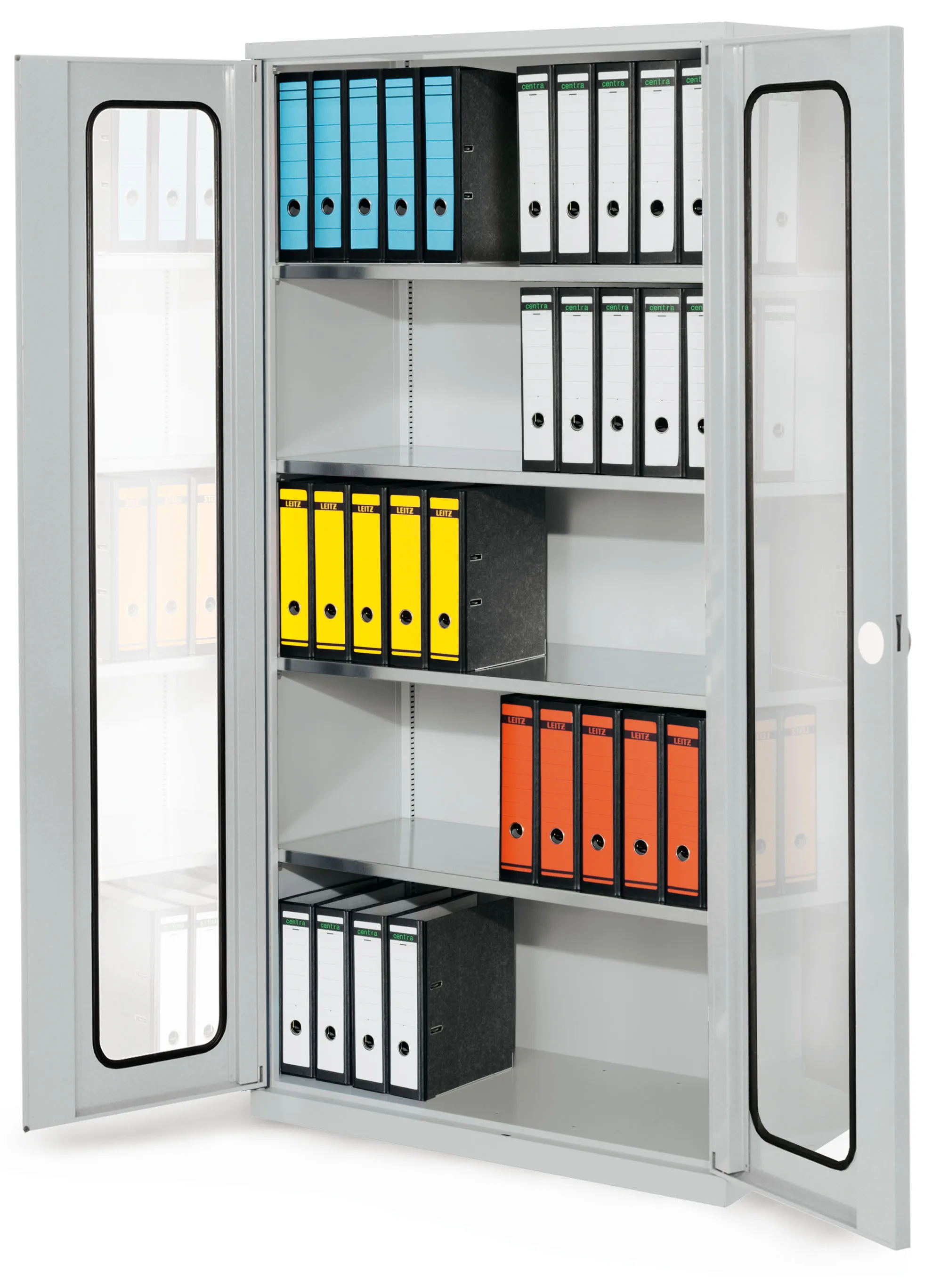 Der Systemschrank Serie 500 von Kappes Systeme GmbH in Lichtgrau bietet robuste Stahlkonstruktion, flexible Fachböden und modernes Design für vielseitige Anwendungen.