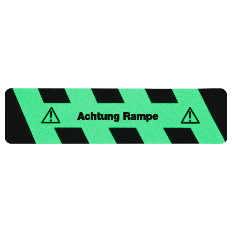 m2-Antirutschbelag Nachleuchtend SG mit Text "Achtung Rampe" Streifen 150x610mm