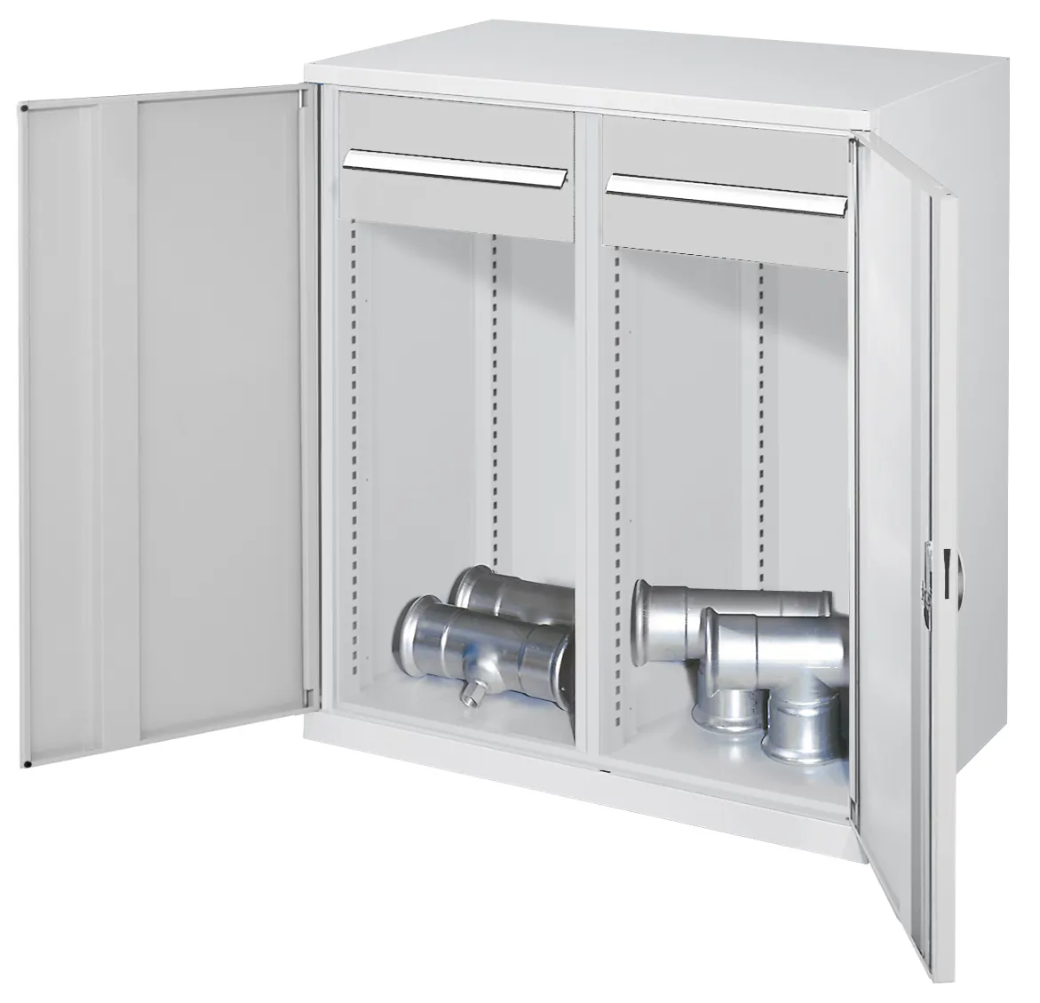 Der Schwerlast-Beistellschrank Modell 75 von Kappes Systeme GmbH bietet robuste Stahlkonstruktion, flexible Organisation und sichere Aufbewahrung in lichtgrau.