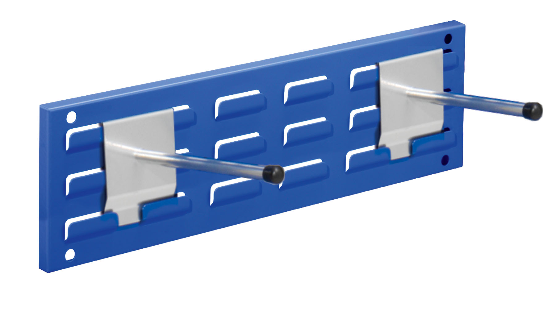 Das RasterPlan Wandschiene Schlitzplatte Set 3 von Kappes Systeme GmbH bietet mit Maßen 460x140 mm und Farbe RAL 5010 flexible Organisation für Werkstätten.