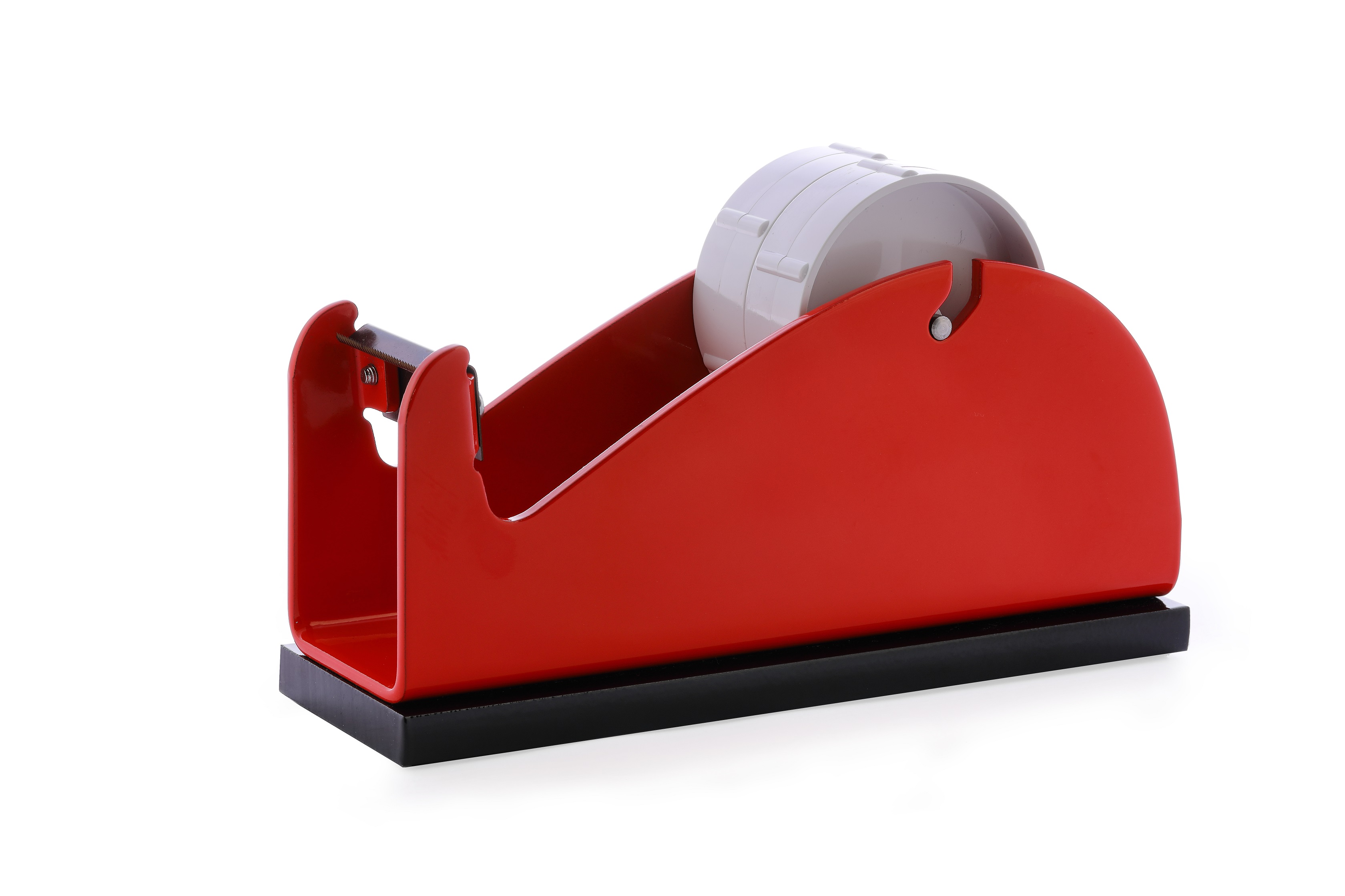 Klebeband-Tischabroller Rot, mit beschwerender Platte, für 1-2 Rollen,2 x 25mm Bandbreite, 145mm Außendurchmesser