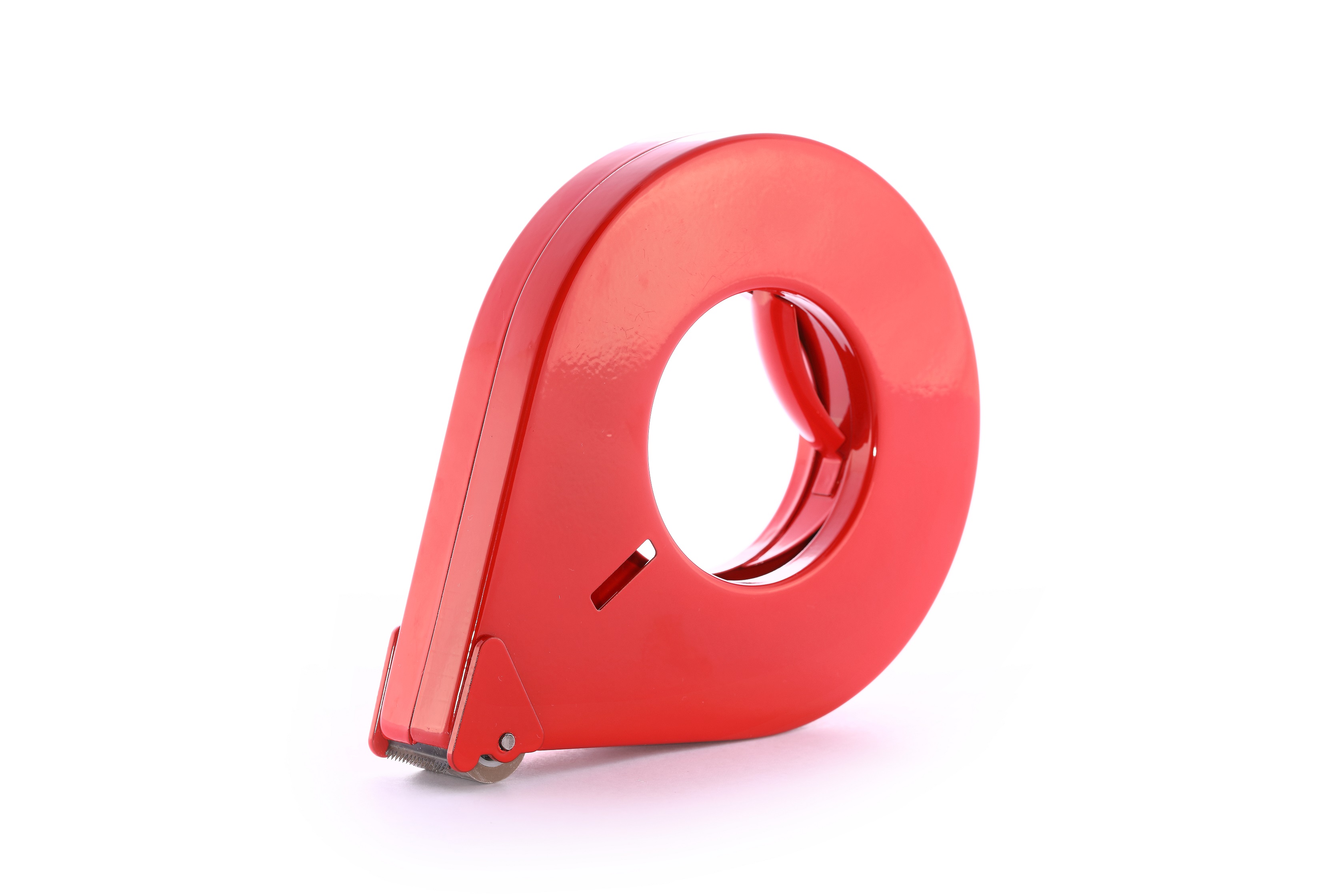 Handabroller aus Metall Rot mit Abrollbremse, 30mm Bandbreite, 122mm Außendurchmesser