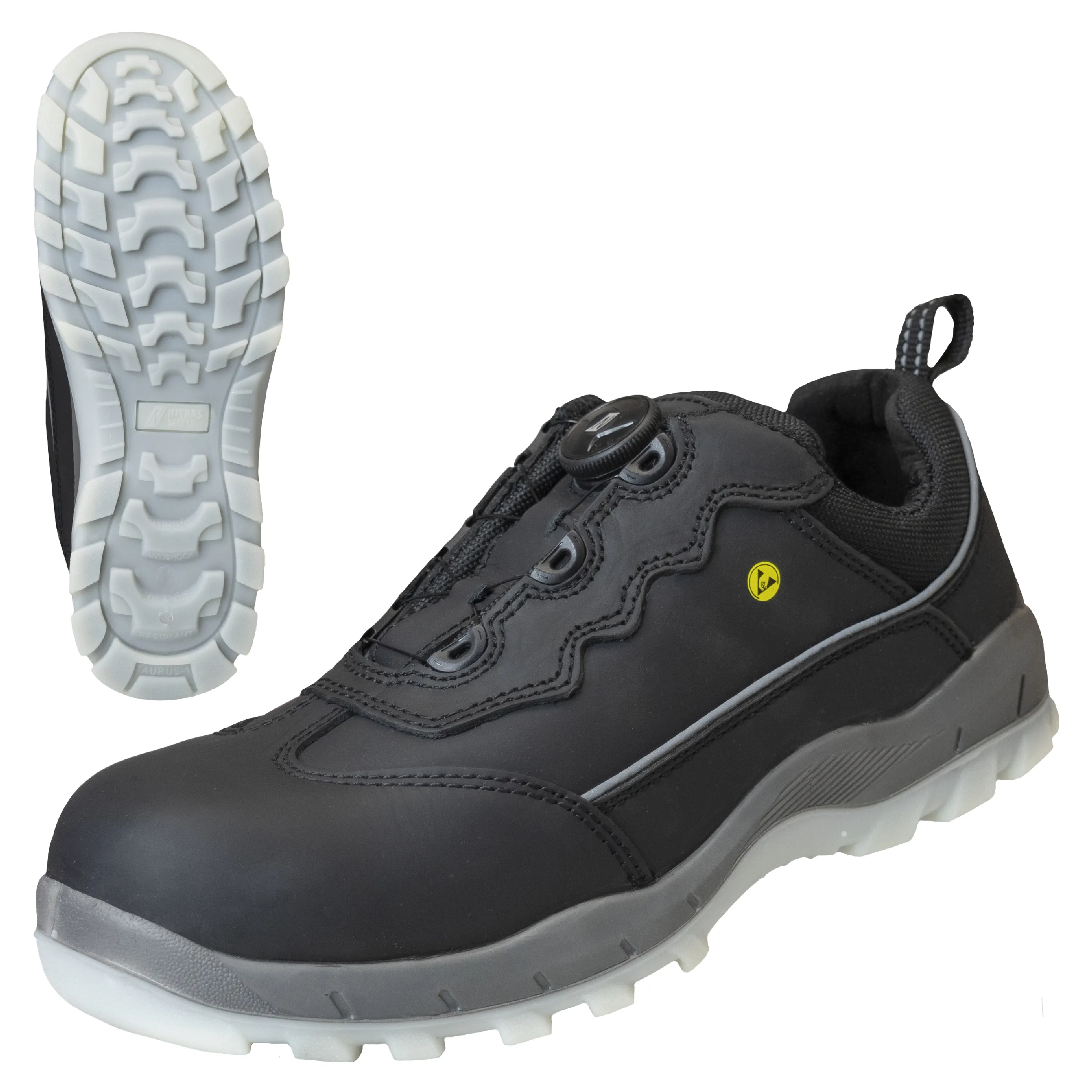 NITRAS SPORT STEP FIT Sicherheitshalbschuhe in elegantem Schwarz bieten optimalen Schutz und Komfort mit robustem Vollleder und rutschhemmender Sohle.