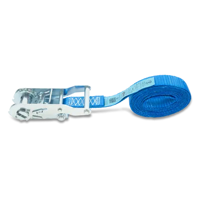 Blauer Zurrgurt von Dolezych: 25 mm breit, 4 m lang, 1000 daN Zugkraft, mit Druckratsche. Ideal f?r sichere Ladungssicherung im Transportwesen.