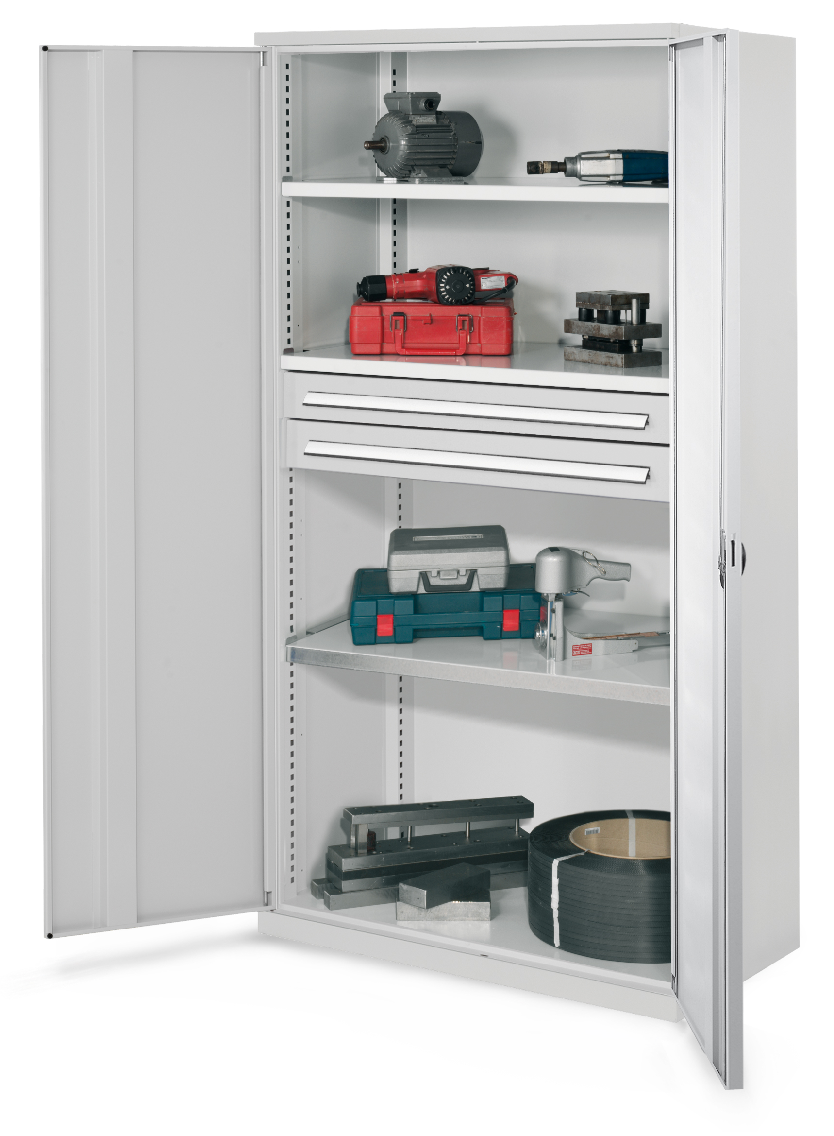 Schwerlastschrank von Kappes Systeme GmbH: Robuste Stahlkonstruktion, verstellbare Fachböden, hohe Belastbarkeit bis 1,65 t, mit Sicherheits-Zylinderschloss.