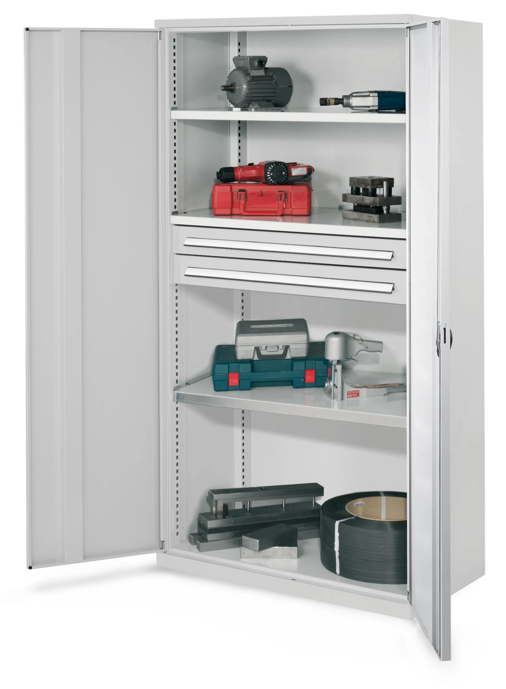 Schwerlastschrank von Kappes Systeme GmbH: Robuste Stahlkonstruktion, verstellbare Fachböden, hohe Belastbarkeit bis 1,65 t, mit Sicherheits-Zylinderschloss.