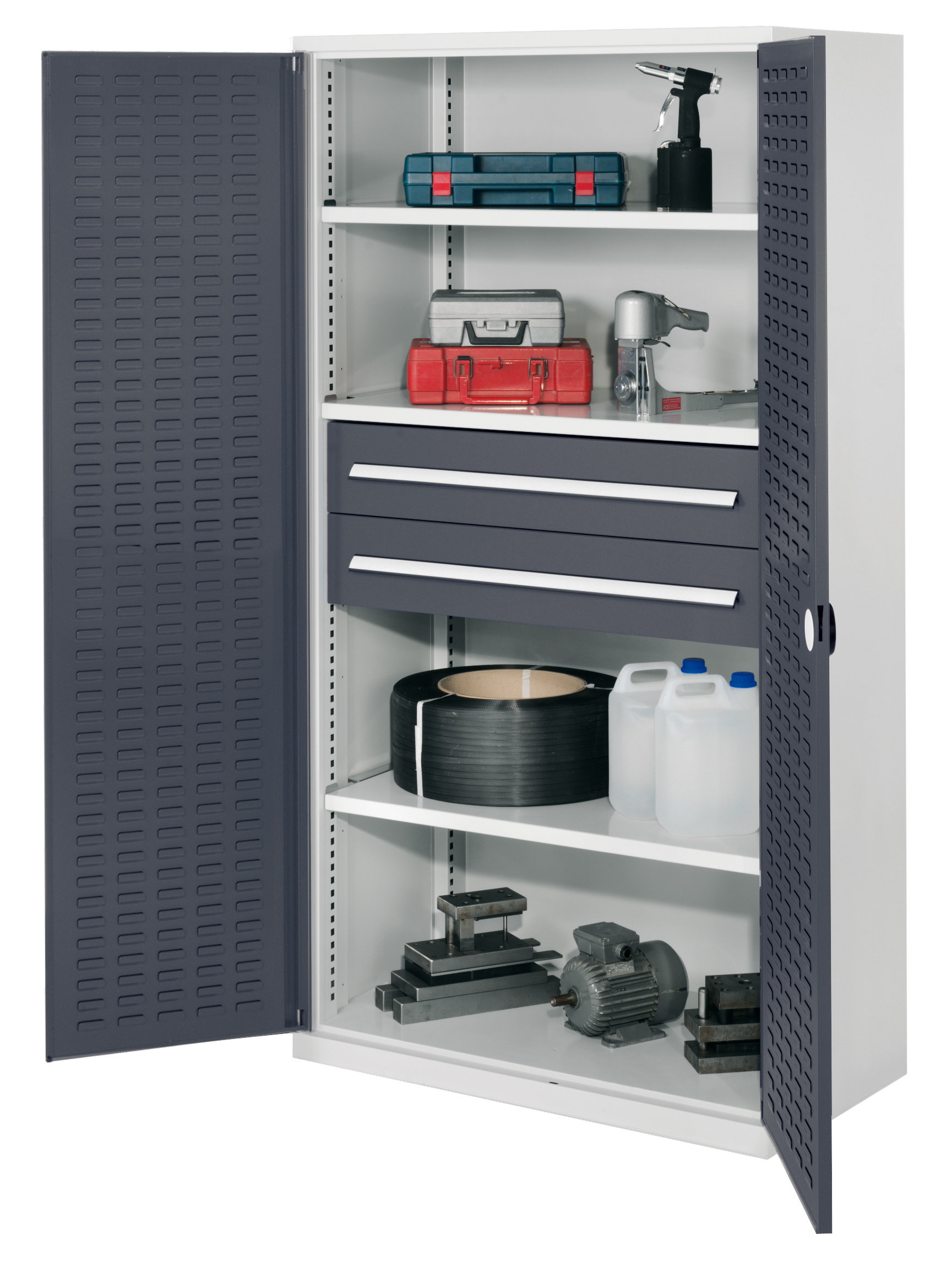 Der Schwerlastschrank Mod 42 von Kappes Systeme: Robuste Stahlkonstruktion, 1,65 Tonnen Tragkraft, flexible Innenorganisation, hohe Sicherheit und benutzerfreundliches Design.