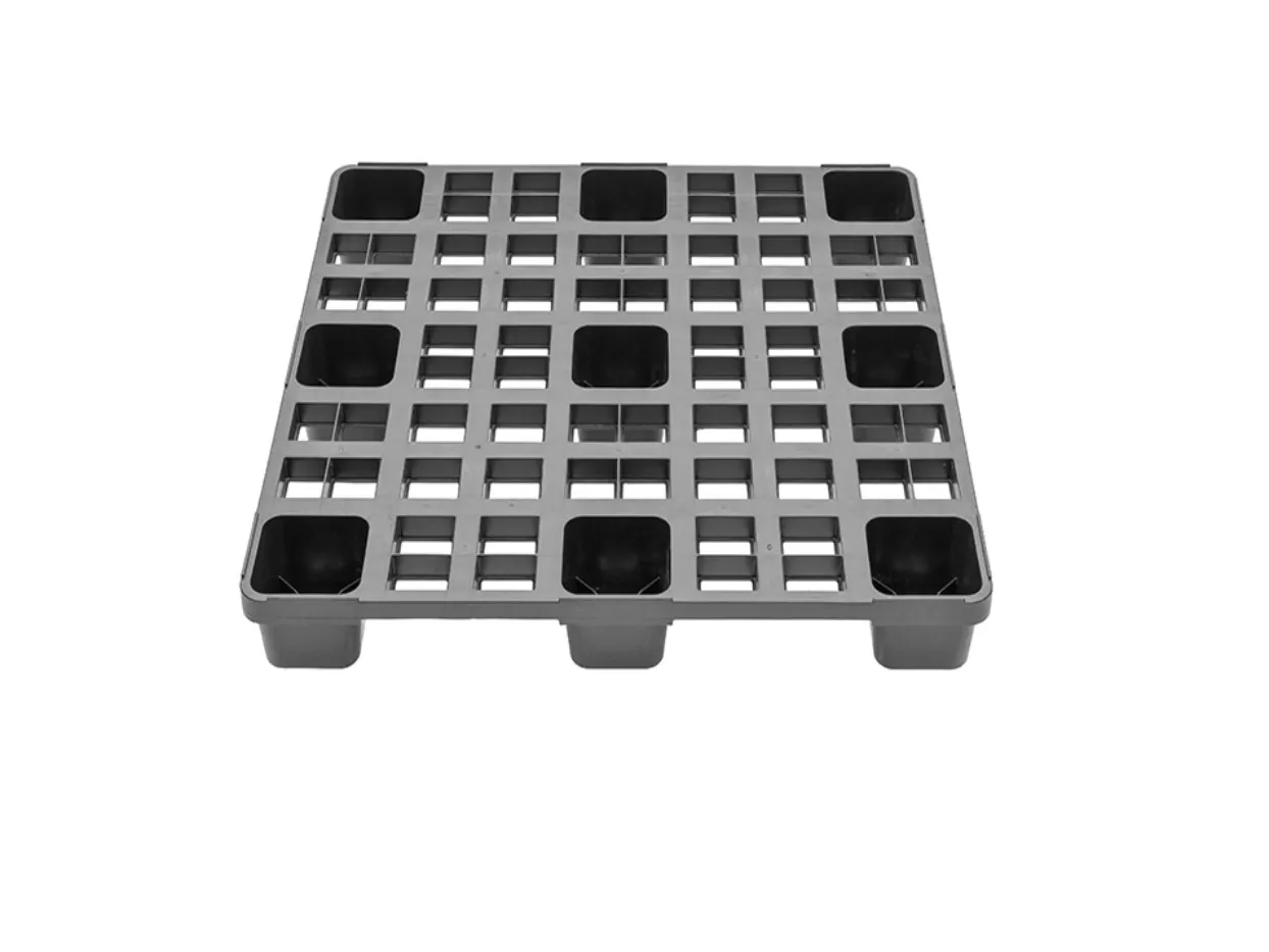 Produktbild der TIDUS LIGHT 1140 Kunststoffpalette von Purus, ideal f?r Containerlogistik. Ma?e 1140x1140 mm, leicht, wartungsfrei, schwarz, aus recyceltem PP.