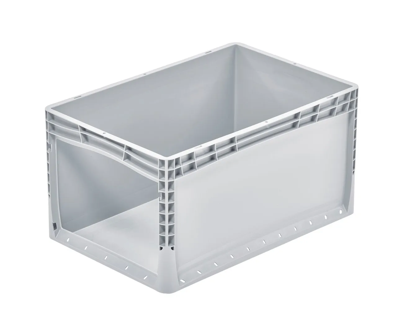 Grauer Bekuplast Lightline Beh?lter (600x400x320mm, 66L) mit Klappe und geschlossenen Griffen f?r sicheren Transport und einfache Lagerung. Robust und modern.