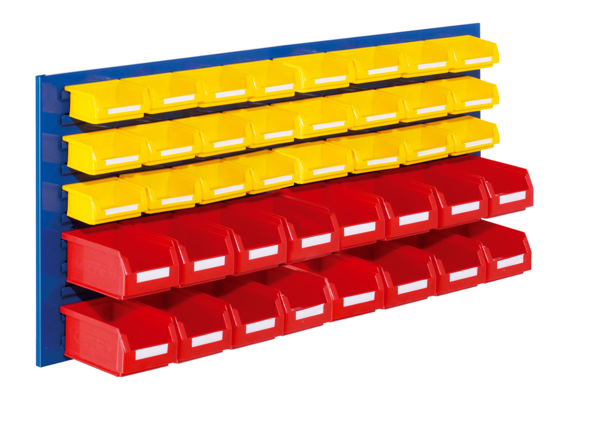 RasterPlan Einsteigerset 12 von Kappes: Robuste Schlitzplatte (450x1000mm) mit 40 Lagersichtkästen, ideal für flexible und langlebige Lagerorganisation.