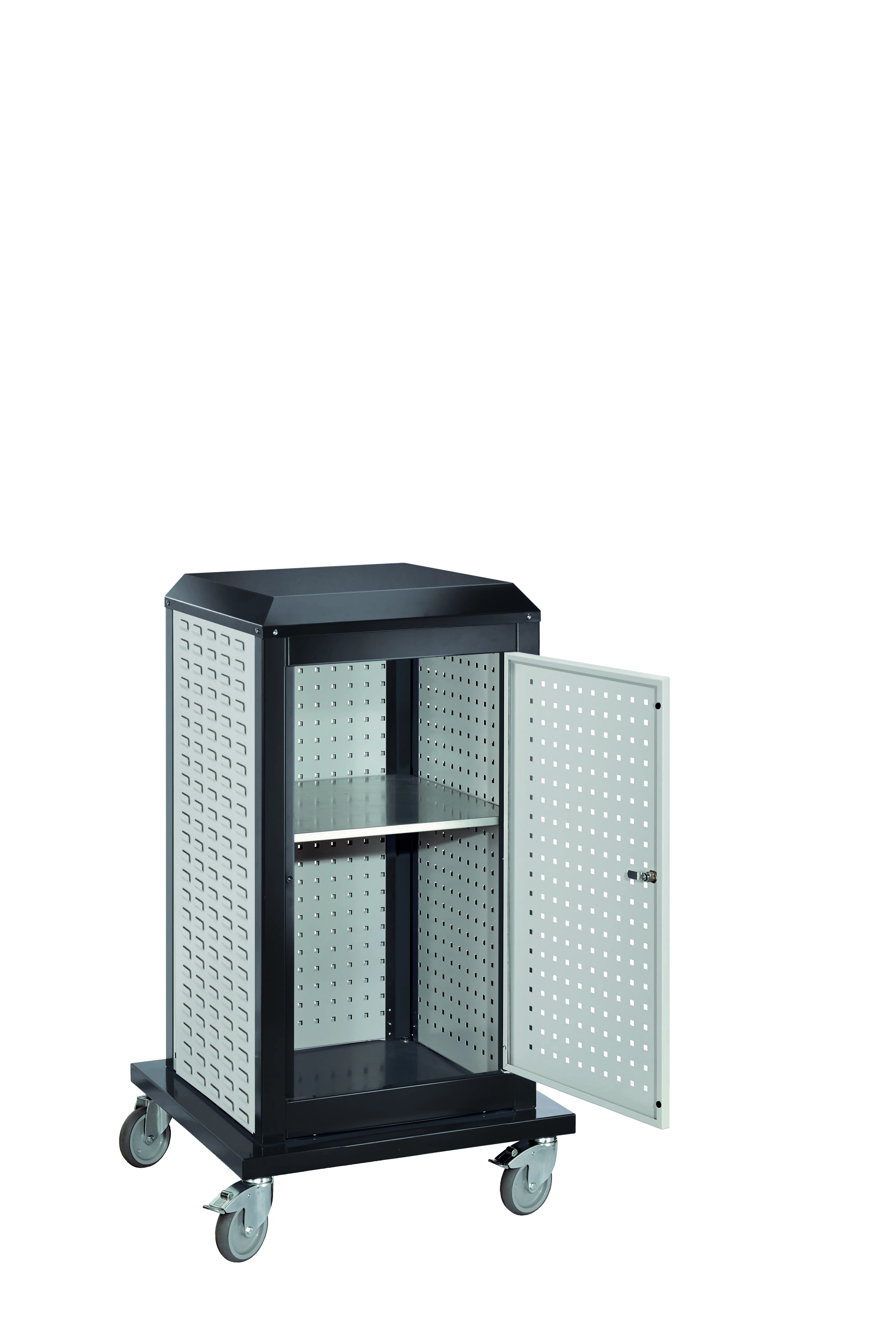 Der ®RasterPlan ToolTower Klein Mod 33 Mobil von Kappes Systeme: Effiziente, mobile Werkzeuglagerung mit abschließbarer Tür und anpassbarem Innenraum. Ideal für flexible Arbeitsplätze.