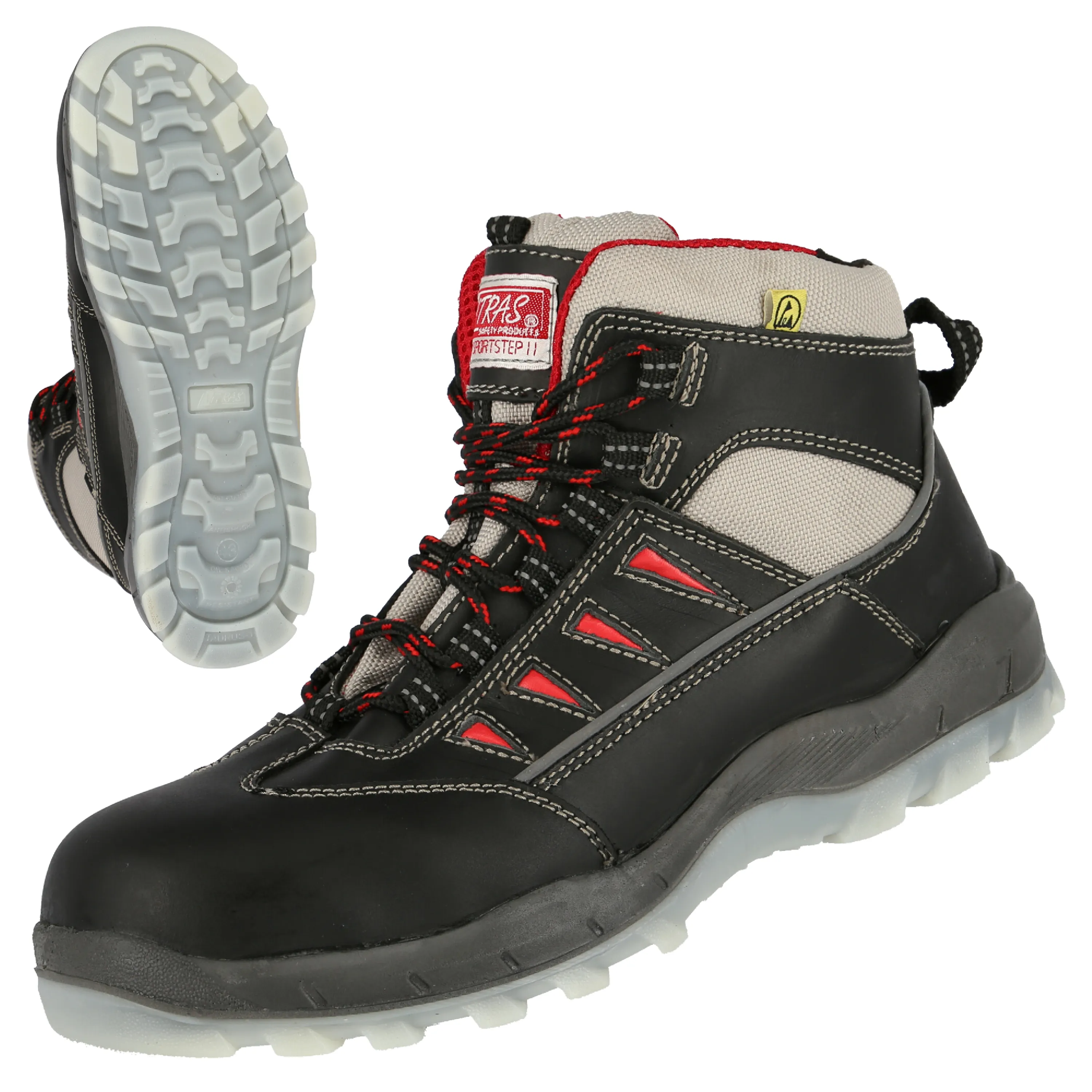 Der NITRAS SPORT STEP MID ist ein halbhoher, schwarzer Sicherheitsstiefel aus Vollleder, S3-Klasse, mit rutschhemmender Sohle und ergonomischer Einlegesohle.