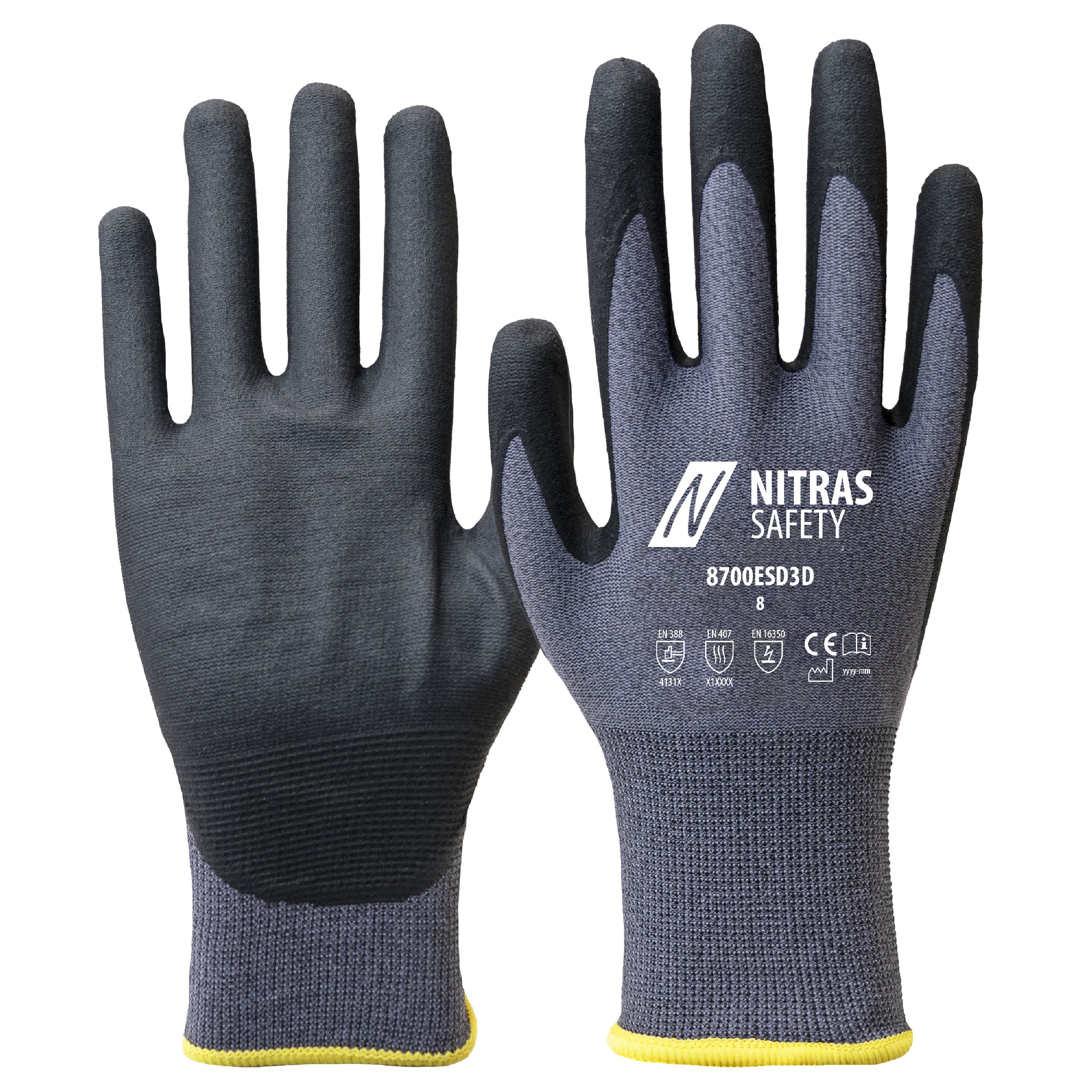 NITRAS Antistatikhandschuhe, grau / schwarz, EN 388, EN 407, EN 16350, OEKO-TEX