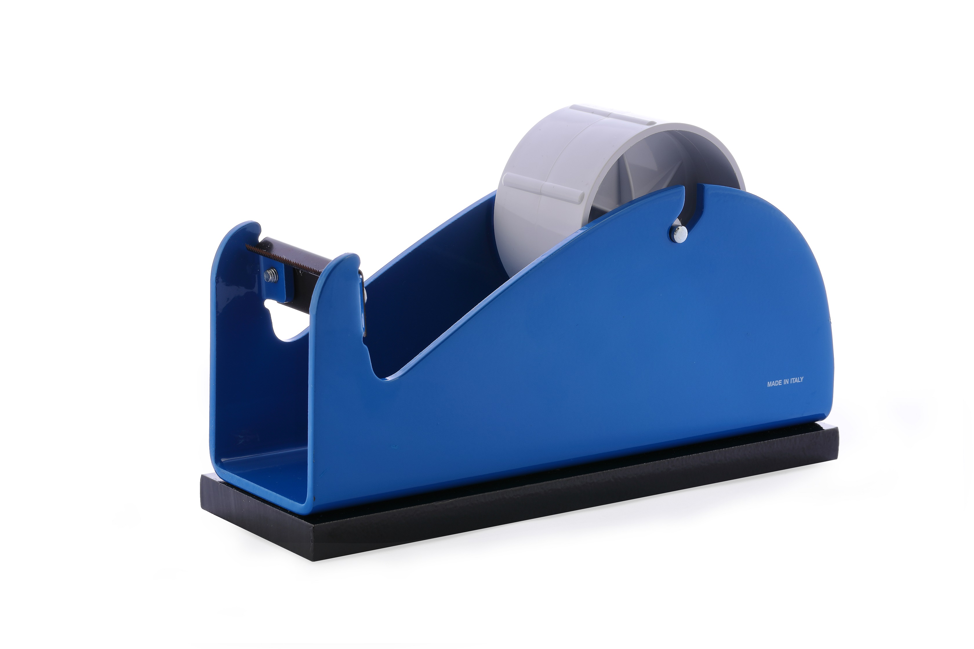 Klebeband-Tischabroller Blau, mit beschwerender Platte, 50mm Bandbreite, 145mm Außendurchmesser