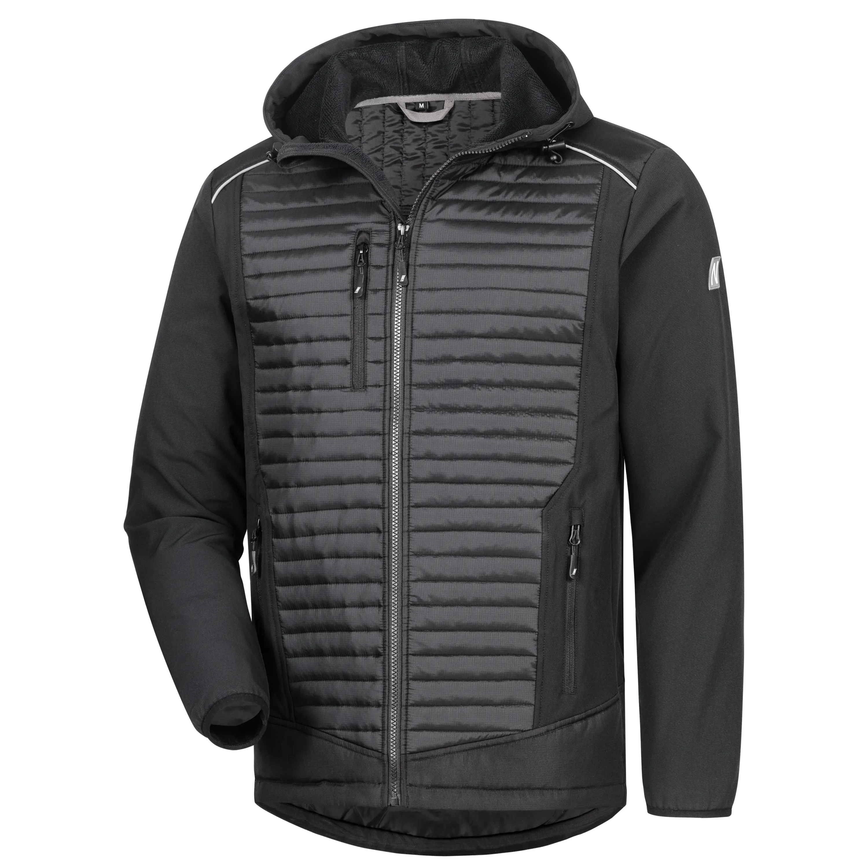 Die schwarze NITRAS MOTION TEX PLUS Softshelljacke bietet Komfort und Funktionalit?t mit sportlichem Design, Reflexbiesen und praktischen Taschen f?r Arbeit und Freizeit.