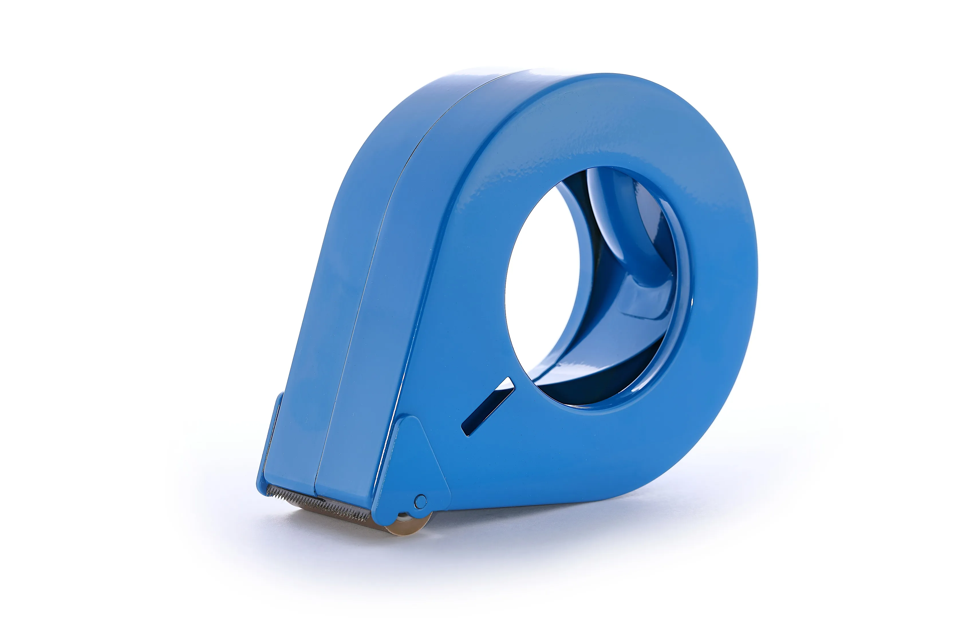 Der Handabroller D1/50 TN von Traydon GmbH in Blau bietet vielseitige Nutzung für Bänder bis 122 mm Durchmesser, mit robuster Karbonstahlklinge und effektiver Abrollbremse.