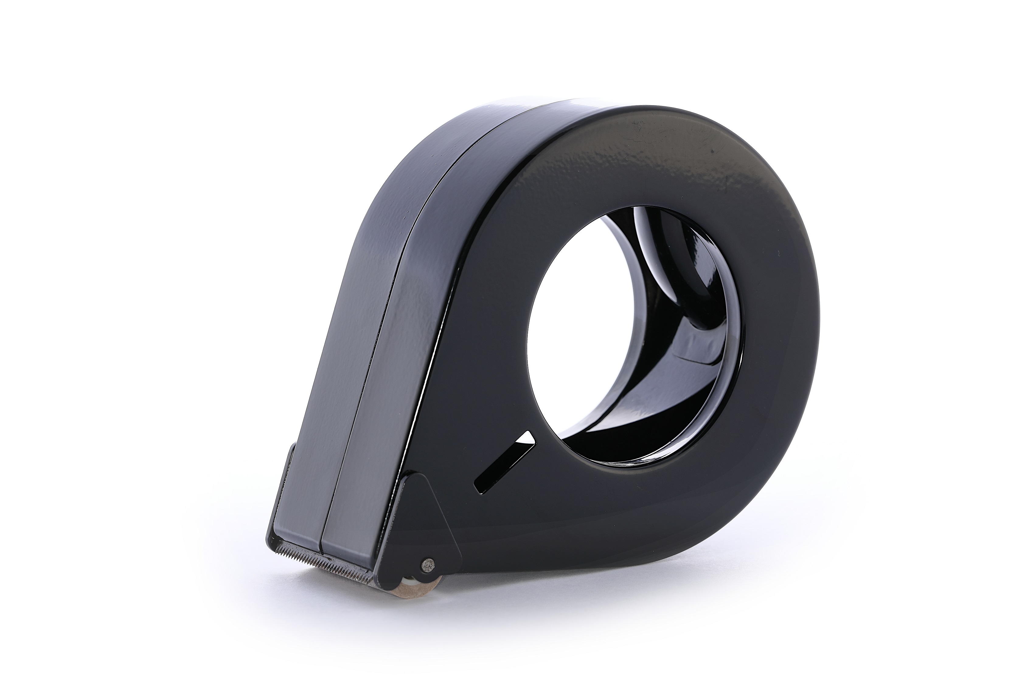 Handabroller aus Metall Schwarz mit Abrollbremse, 38mm Bandbreite, 142mm Außendurchmesser