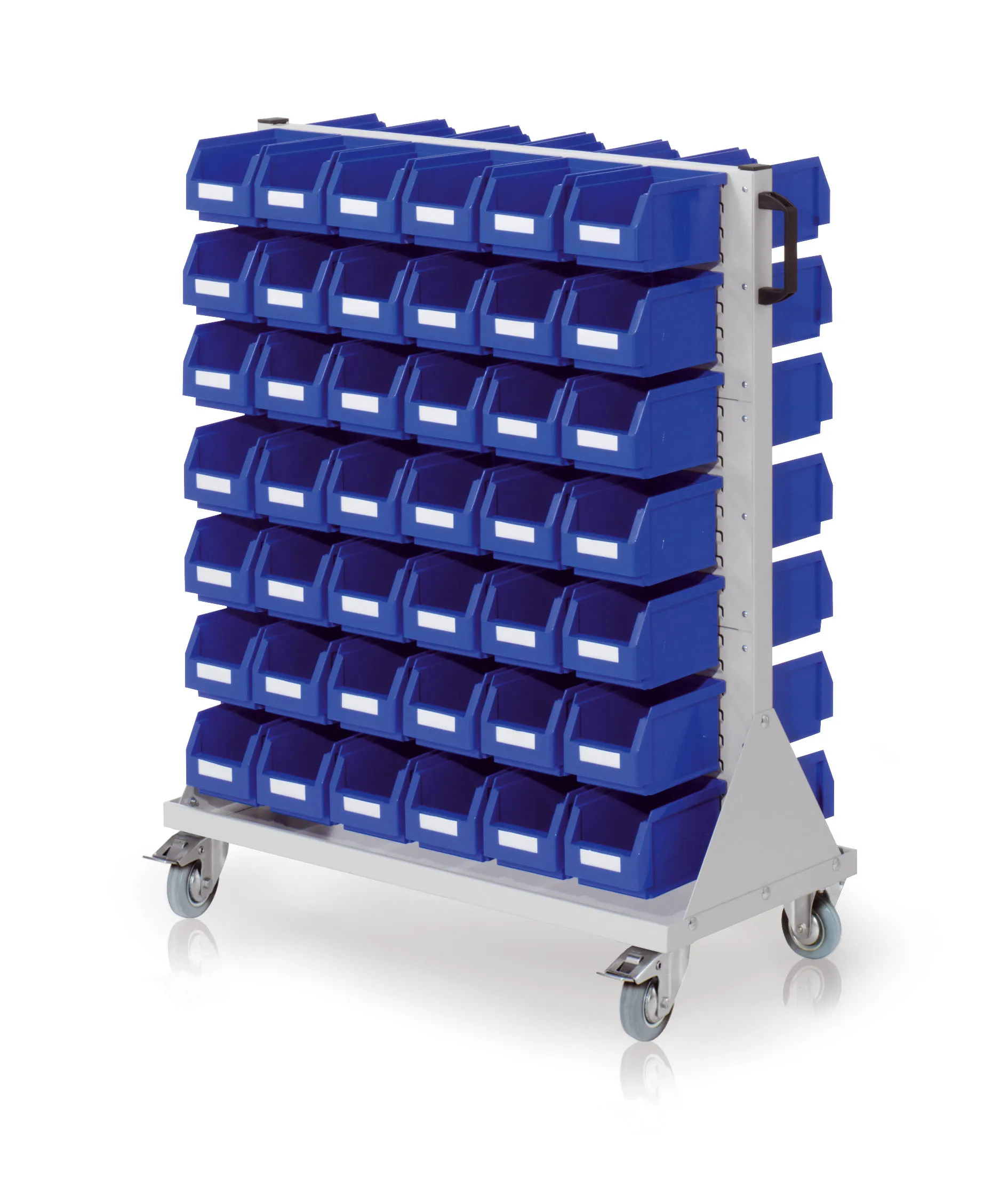 Der RasterMobil Rollwagen Gr. 3 von Kappes Systeme in Lichtgrau bietet optimale Mobilität und Organisation mit 84 Lagersichtkästen für industrielle Anwendungen.