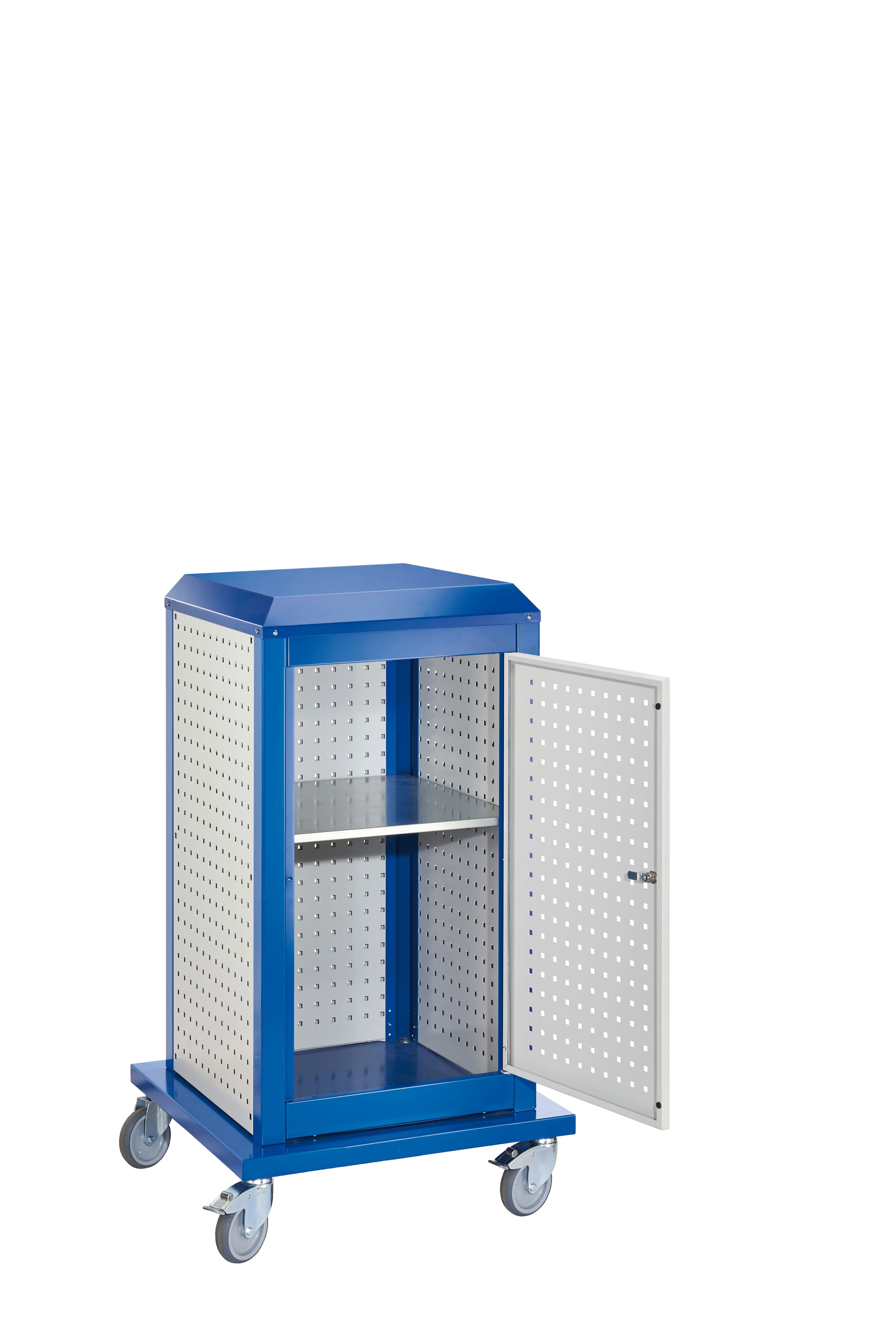Der ®RasterPlan ToolTower Klein Modell 6 von Kappes Systeme ist ein mobiler Aufbewahrungsturm für Werkzeuge, mit anpassbaren Lochplatten und robuster Bauweise.