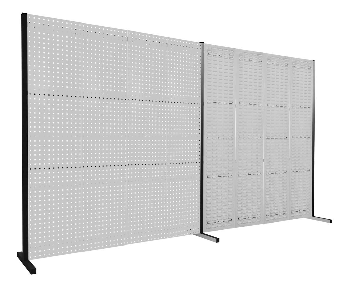 Die ®RasterPlan Trennwand Doppelfeld 180° von Kappes Systeme GmbH, 2000x2000 mm, RAL 7035, bietet flexible, robuste Raumteilung für industrielle Umgebungen.