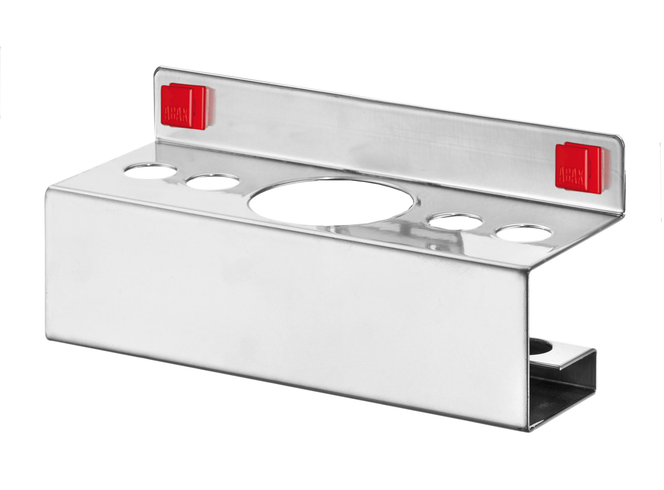 ABAX® Kombihalter: Vielseitige Halterung für Stifte und Sprühflaschen, alufarben, werkzeuglos montierbar, ideal für flexible Arbeitsplatzgestaltung.