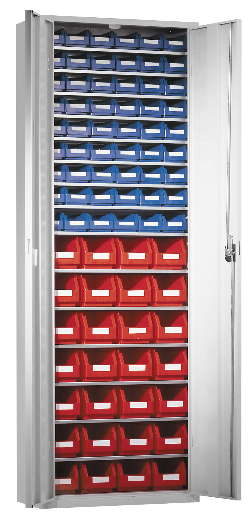 Ordnungsschrank Modell 31 von Kappes Systeme: Robuste Stahlkonstruktion, lichtgrau, mit Lagersichtk?sten. Sicherheitsschloss und verstellbare Fachb?den inklusive.