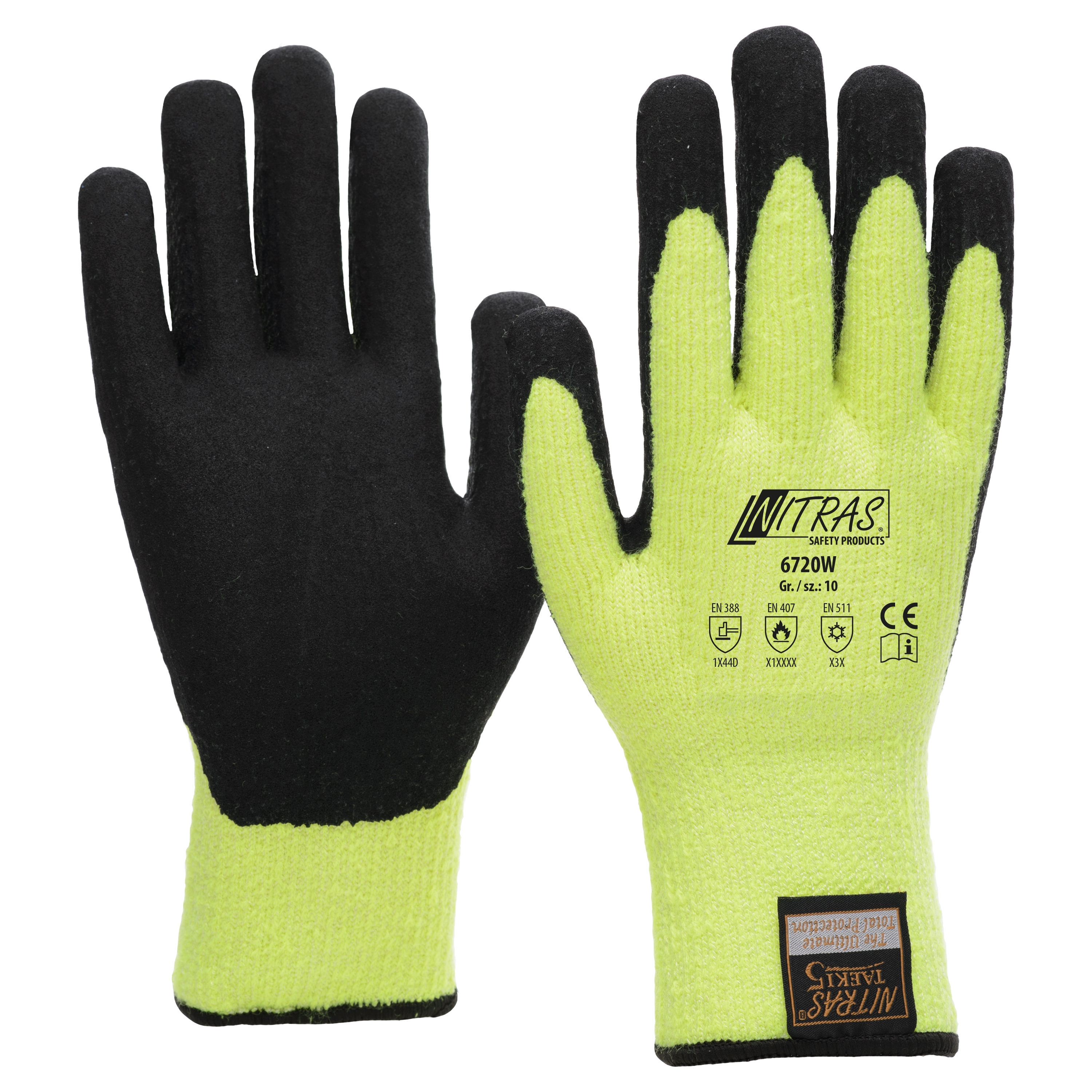 NITRAS TAEKI WINTER CUT, Schnittschutzhandschuhe, neongelb / schwarz, EN 388, EN 407, EN 511