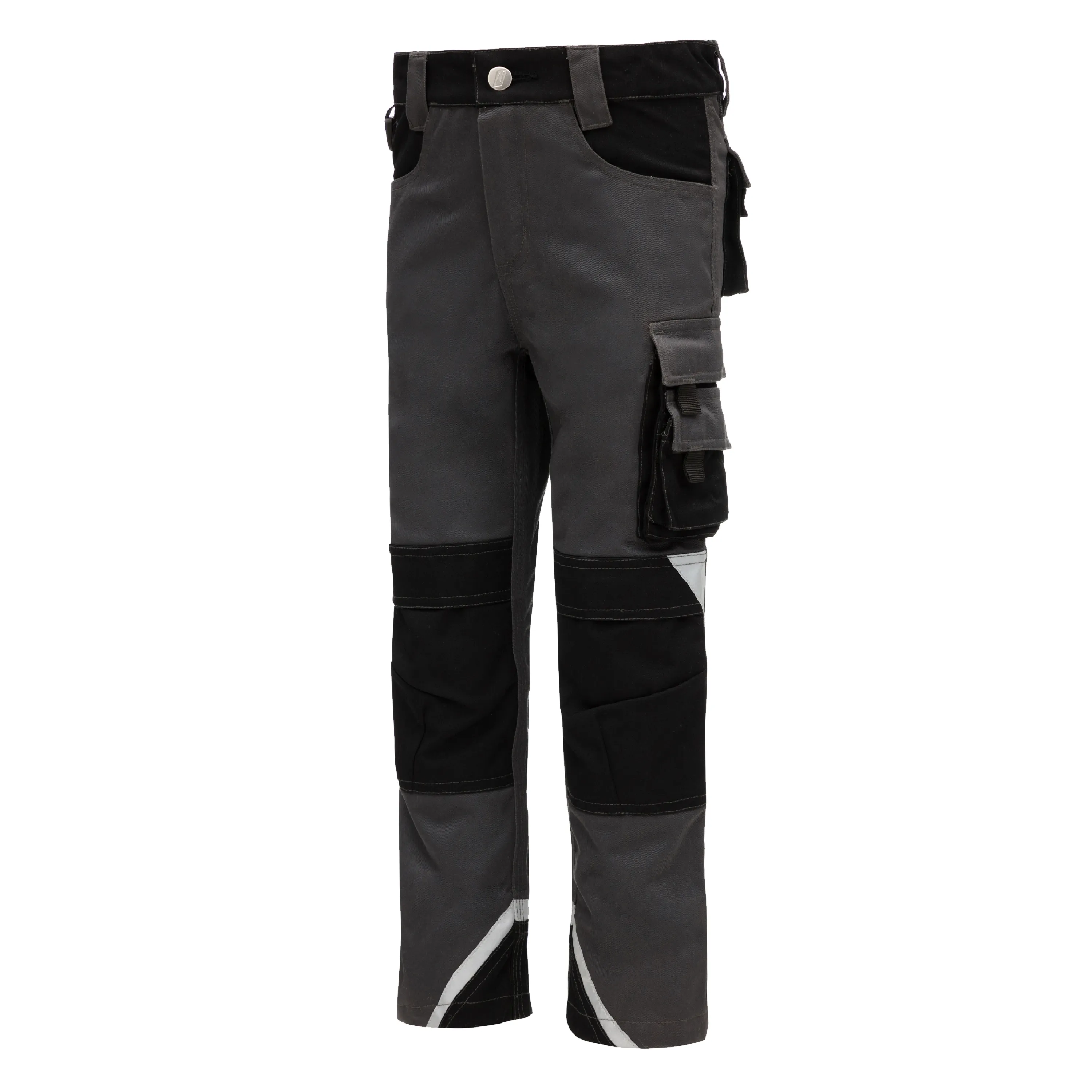 NITRAS MOTION TEX KIDS: Robuste, atmungsaktive Outdoorhose f?r Kinder in Grau/Schwarz mit verstellbarem Bund, Canvas-Verst?rkungen und Reflexelementen.