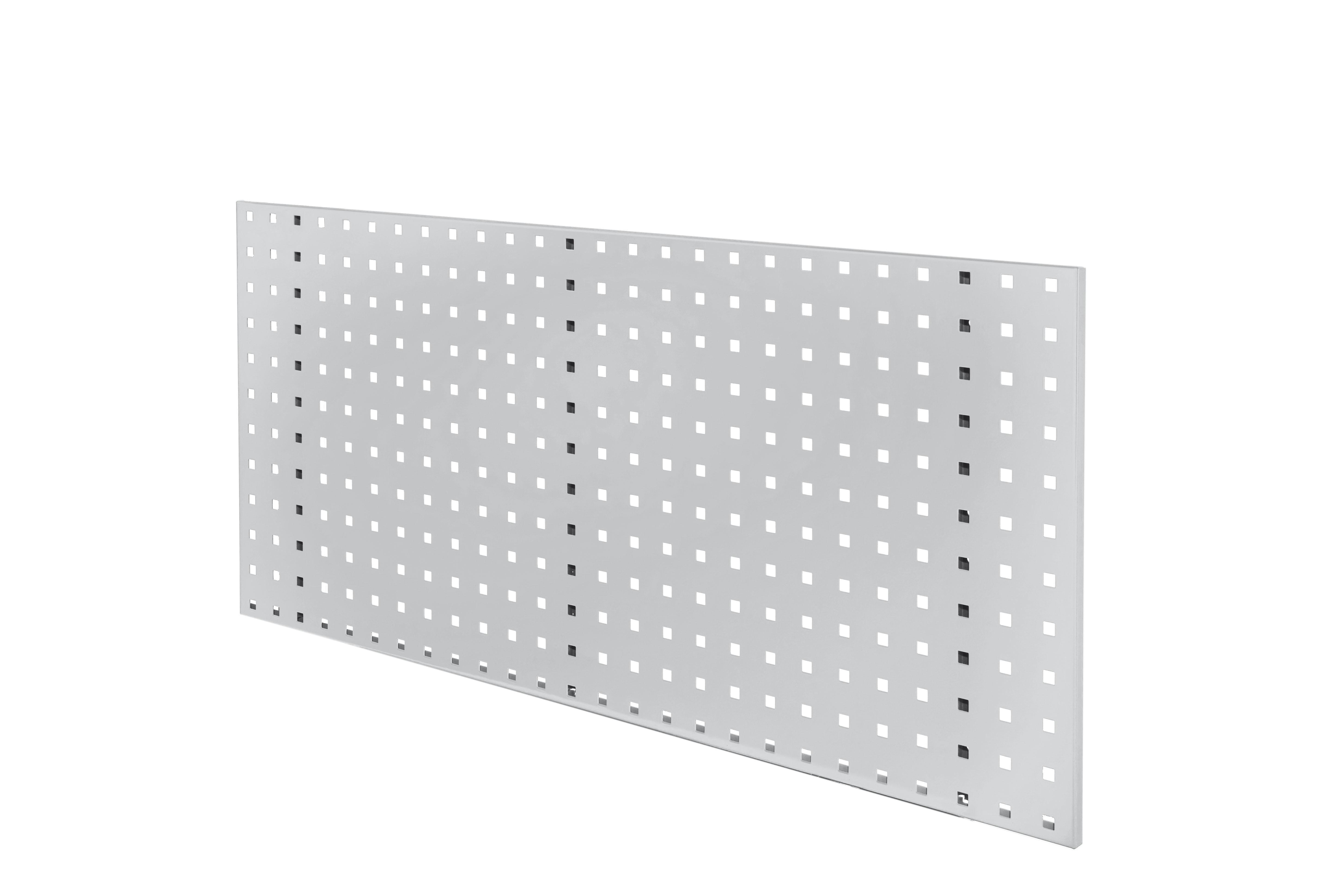 Die lichtgraue ®RasterPlan Lochplatte (1000x450 mm) von Kappes Systeme bietet vielseitige Organisation mit robuster Stahlkonstruktion und verdeckten Anschraublöchern.