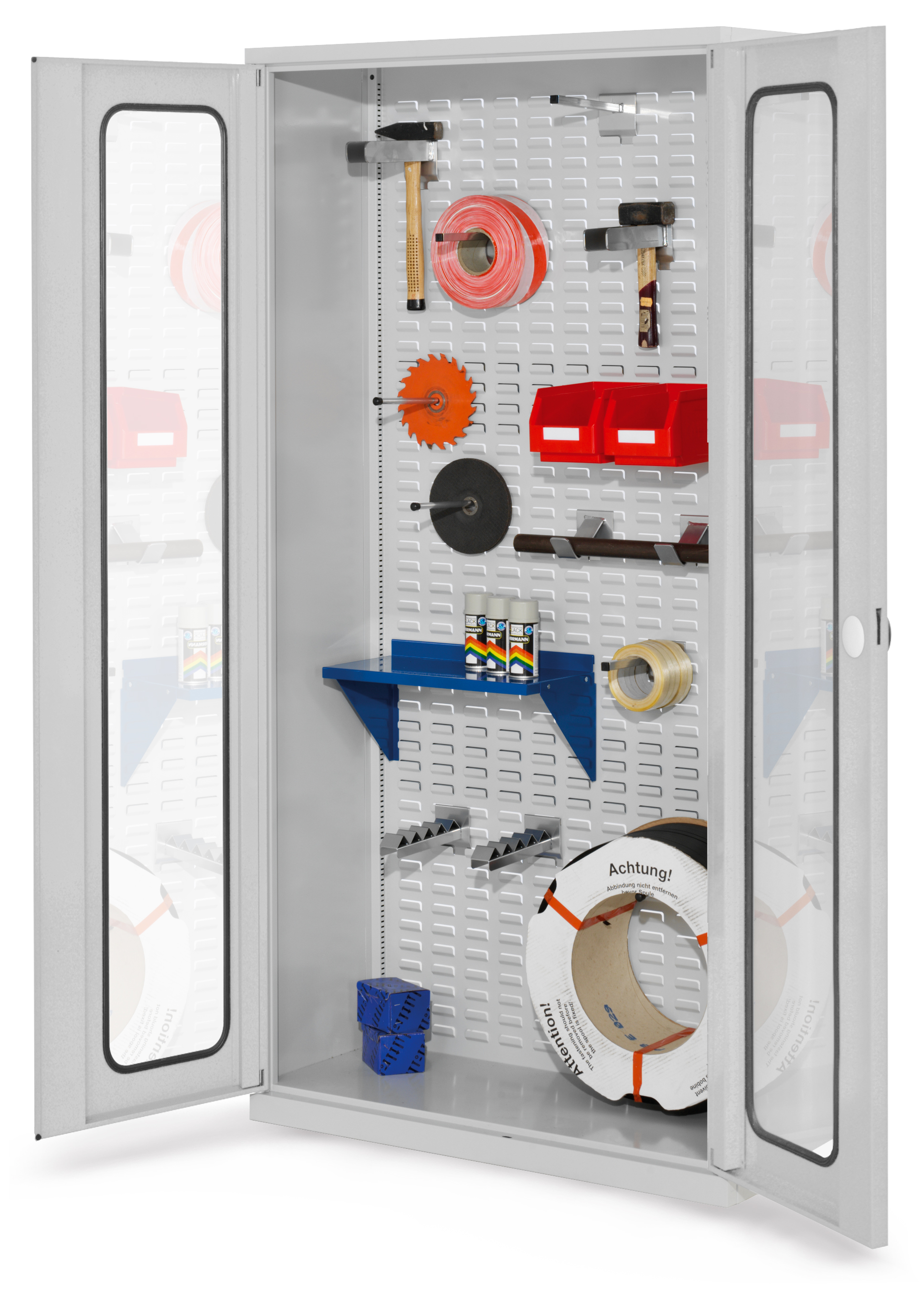 Der RasterPlan Werkstückschrank von Kappes Systeme GmbH bietet sichere, flexible Werkzeugaufbewahrung mit Schlitzplattenrückwand und robustem Stahlblechdesign.