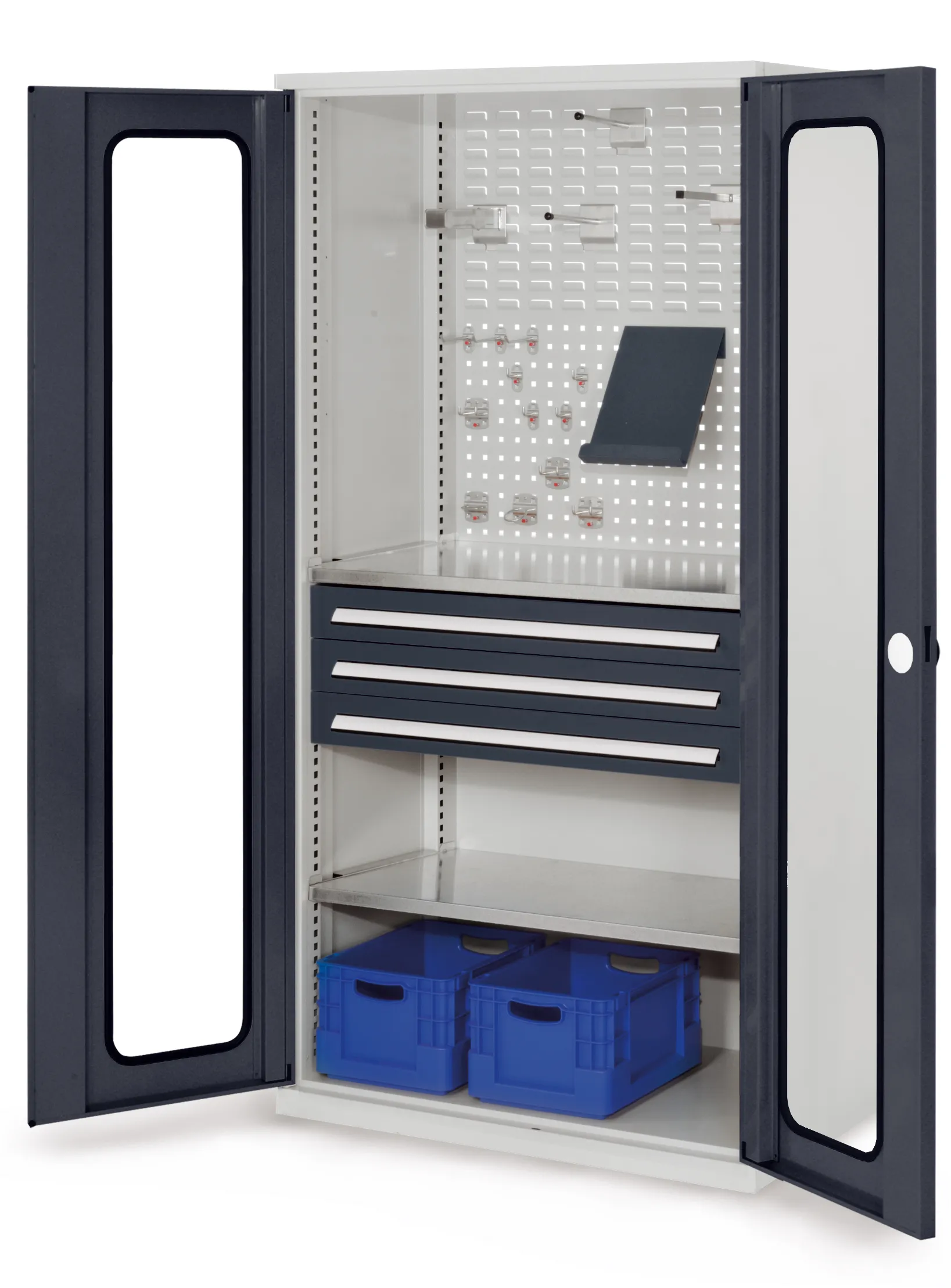 Der RasterPlan Schubladenschrank Modell 32 von Kappes Systeme GmbH bietet mit robustem Stahl, verstellbaren Fachb?den und integrierter Werkbankplatte effiziente Lagerung.