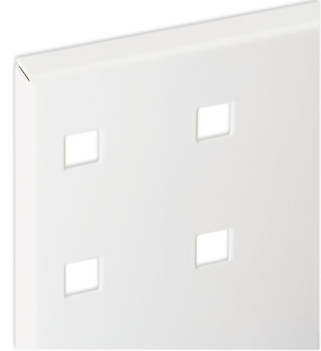 Produktbild der ®RasterPlan Lochplatte, 500x450 mm, RAL 9010 Reinweiß. Vielseitig einsetzbar für effiziente Organisation und kompatibel mit Schlitzplatten.