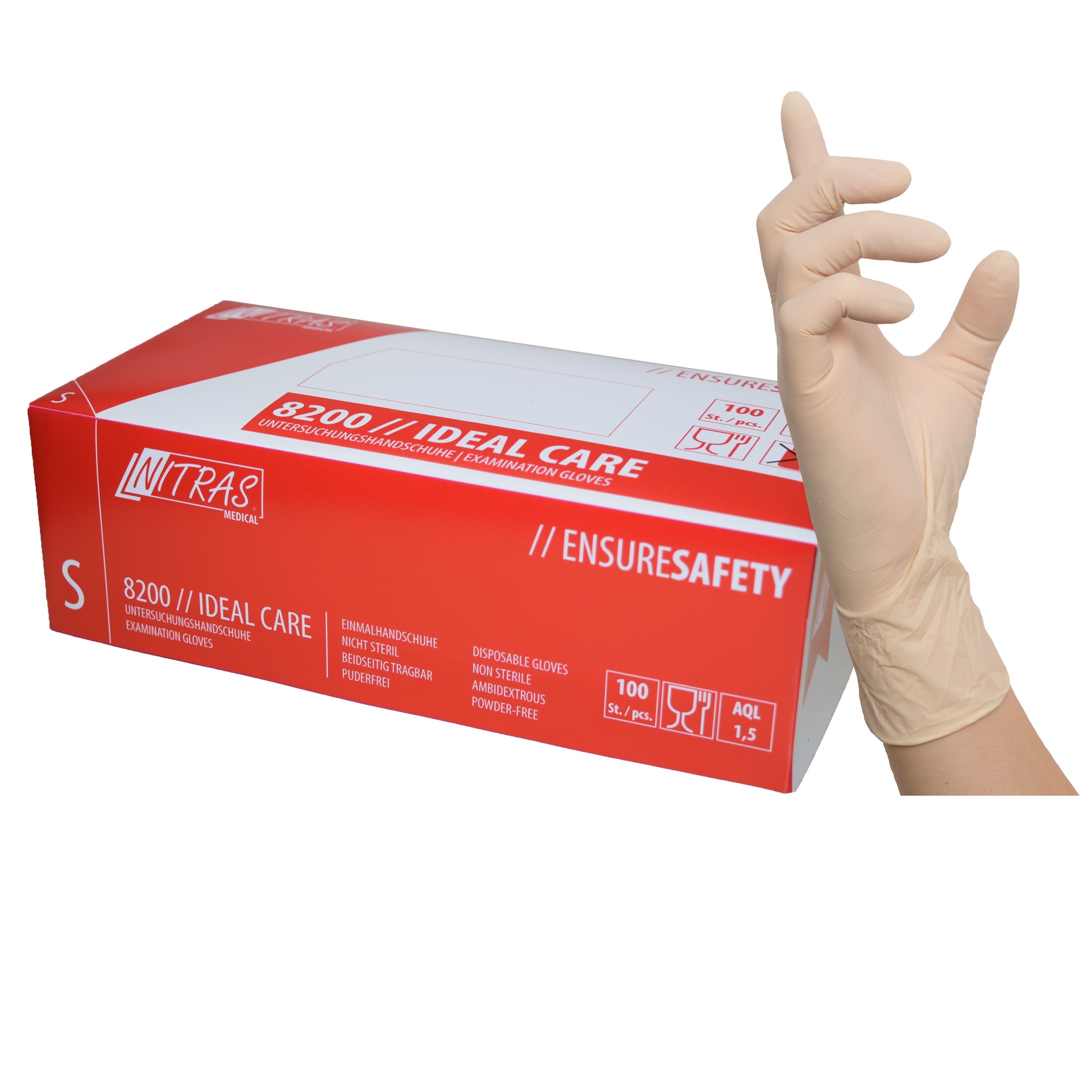 NITRAS IDEAL CARE, Latex-Einmalhandschuhe, naturfarben, Box à 100 Stück NITRAS IDEAL CARE, Latex-Einmalhandschuhe, naturfarben, Box à 100 Stück