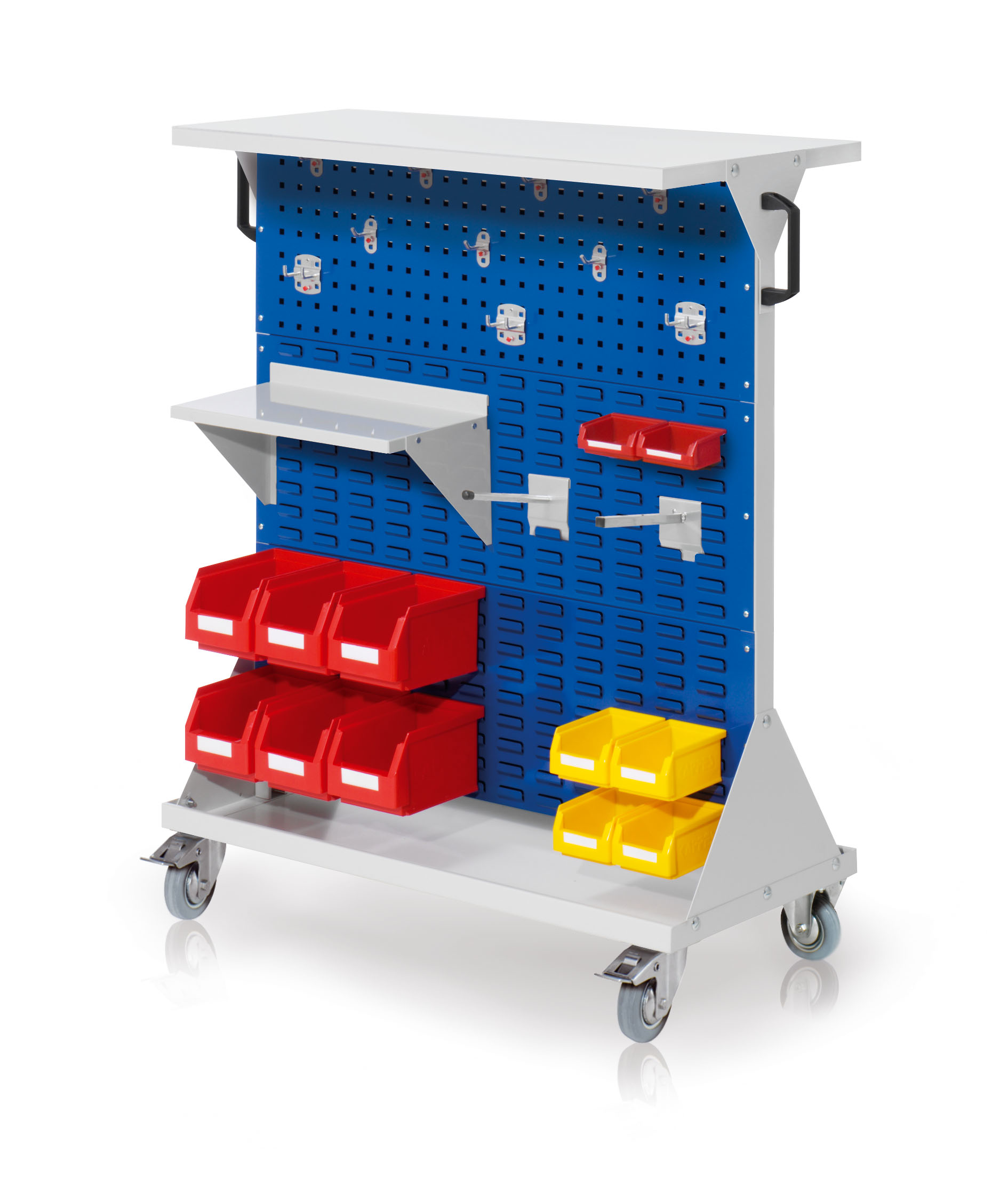 Das RasterMobil Gr. 3 von Kappes Systeme GmbH ist ein vielseitiges, rollendes Lager in RAL 7035/5010, ideal zur flexiblen Werkzeugorganisation.