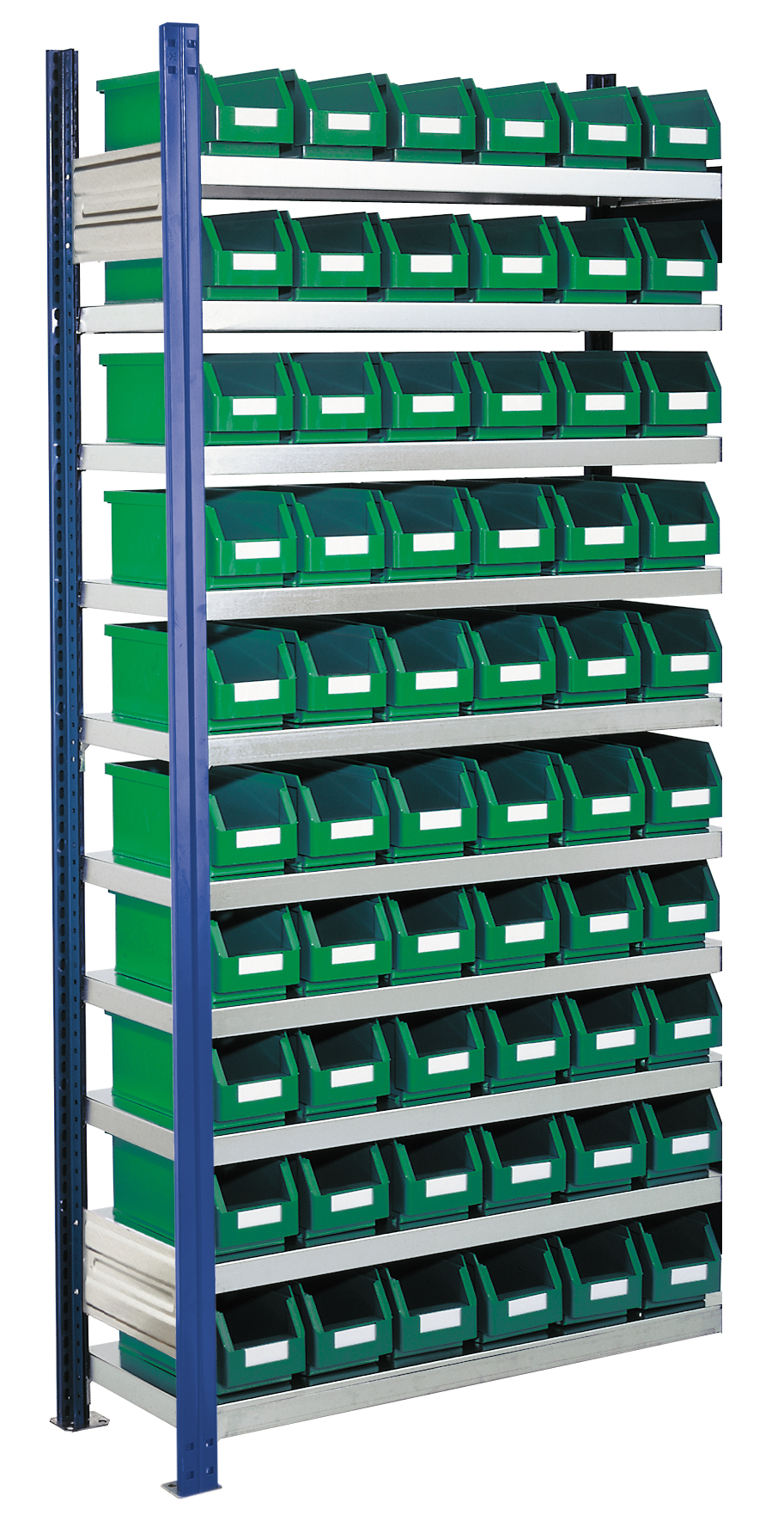Das RasterPlan Steckregal Modell 10 von Kappes Systeme bietet mit 60 Lagersichtkästen und robuster Bauweise eine flexible und effiziente Lagerlösung.