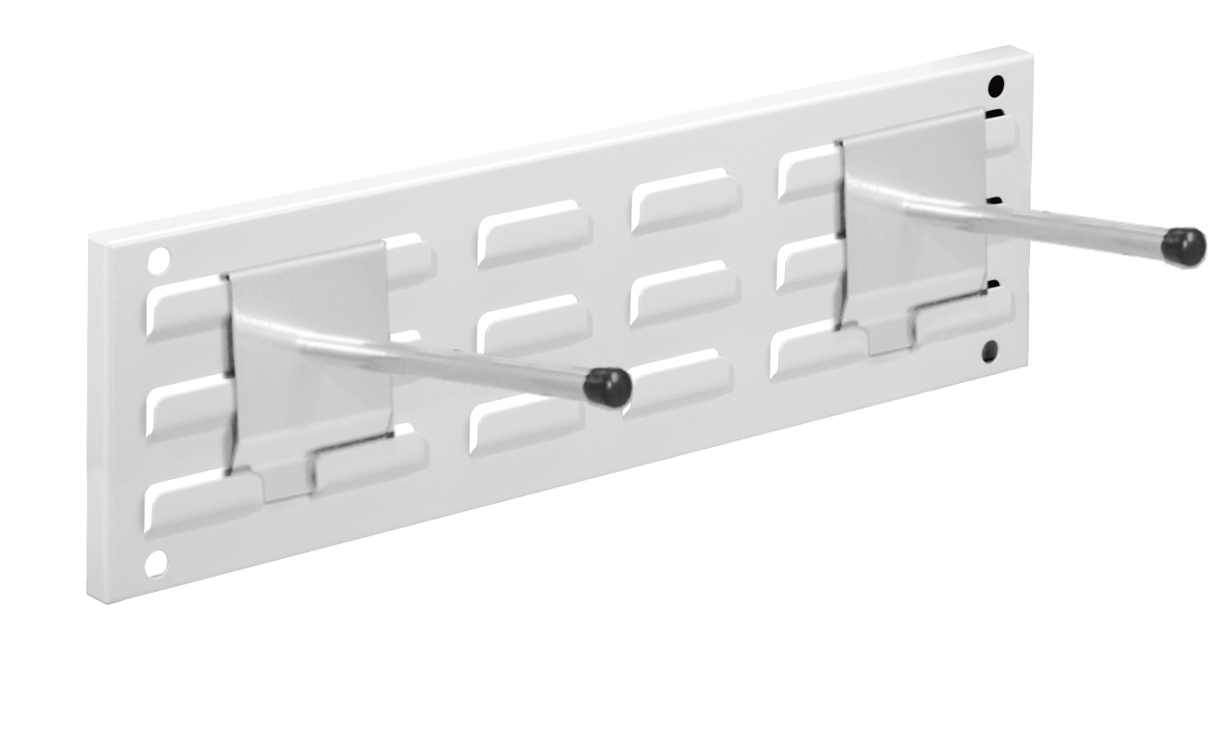Das RasterPlan Wandschiene Schlitzplatte Set 3 von Kappes Systeme, 460x140 mm, RAL 7035, bietet mit zwei Universalhaltern eine sofortige Organisationslösung.