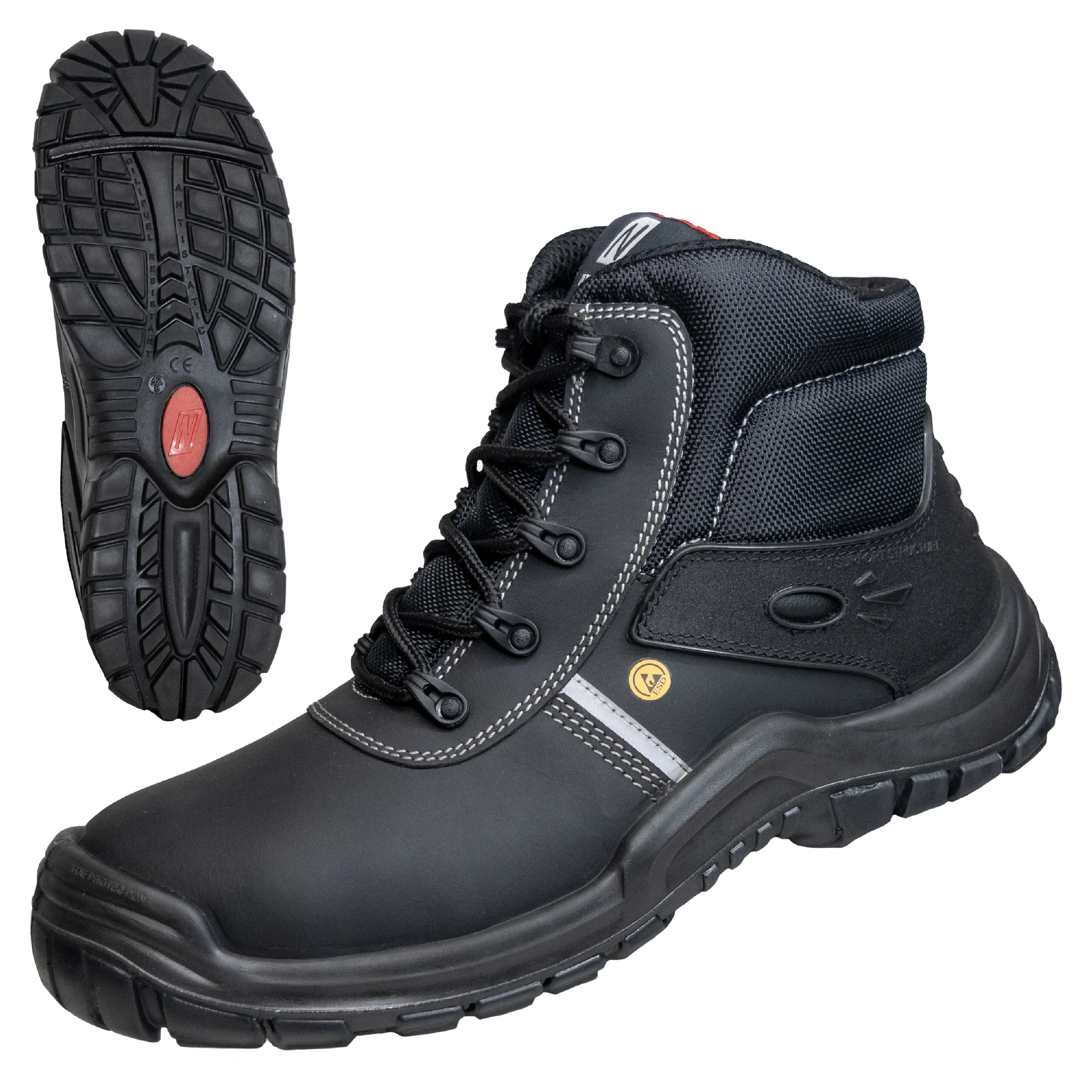 NITRAS UTILITY STEP MID Sicherheitsstiefel in Schwarz aus Action Leather bieten Komfort und Schutz mit rutschhemmender Sohle und metallfreiem Design.